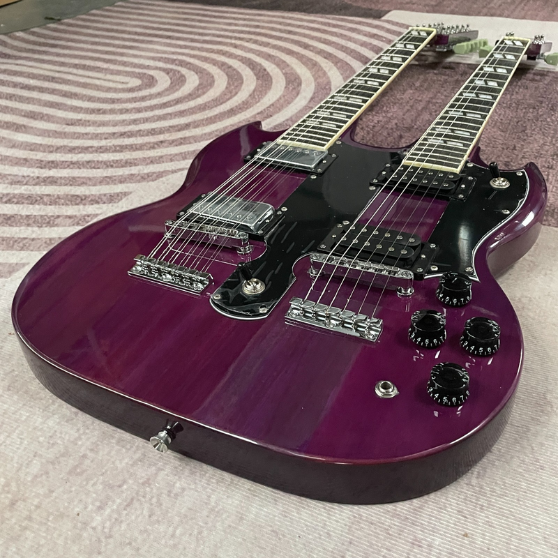 Purple SG Double Neck Electric Guitar 12+6 String H-H Pickup