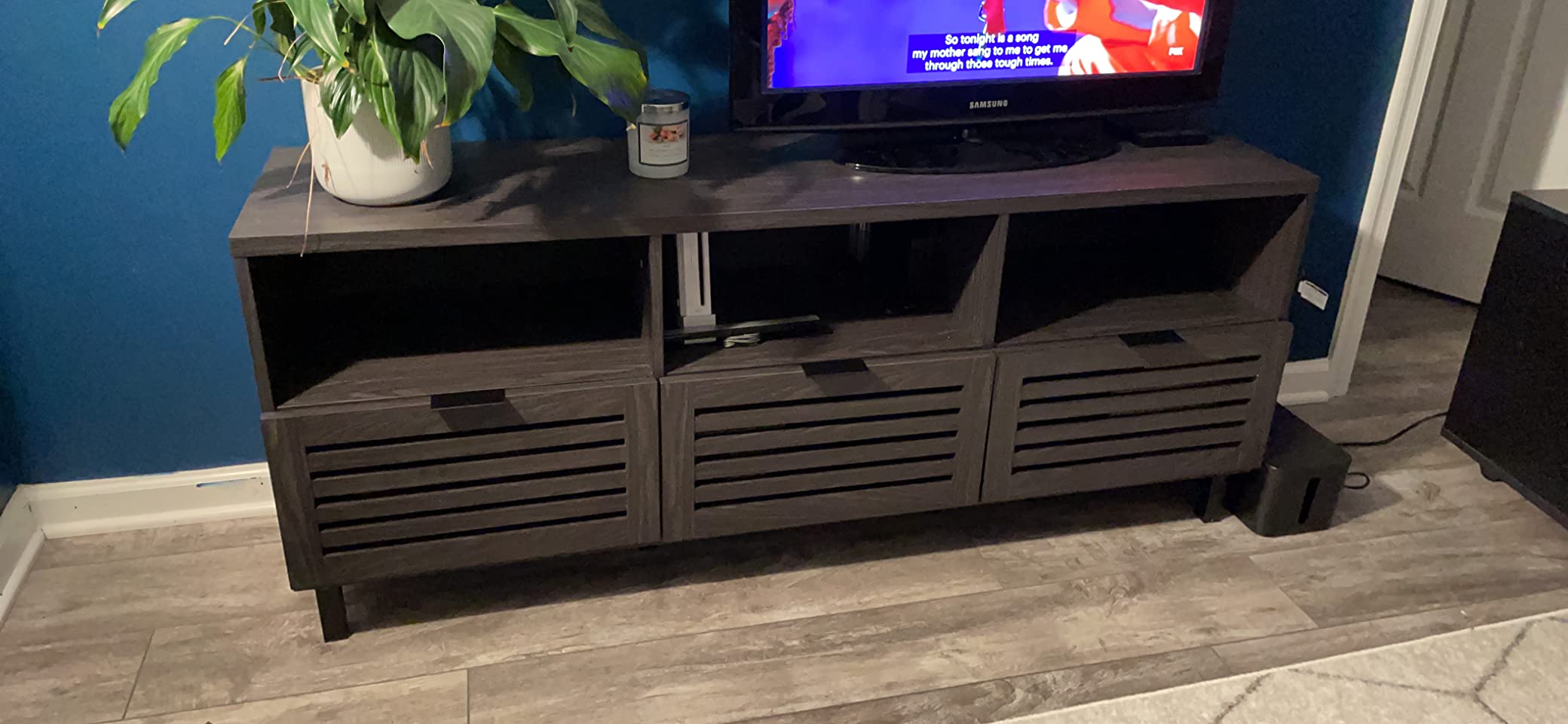Modern Slatted Wood TV Stand for TV's up to 80