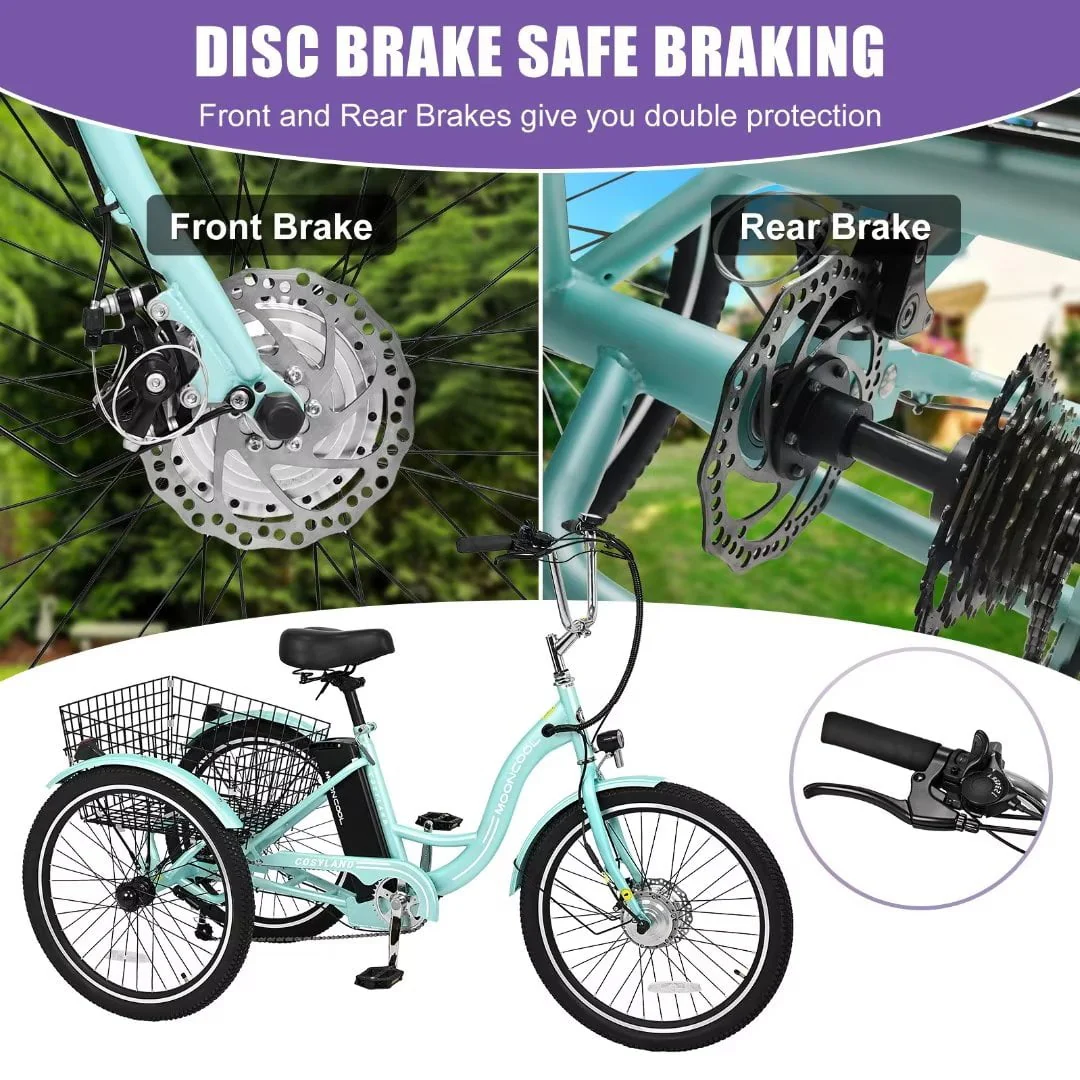 Docred 24in Electric Tricycle with Basket, 350W, 36V 10.4Ah