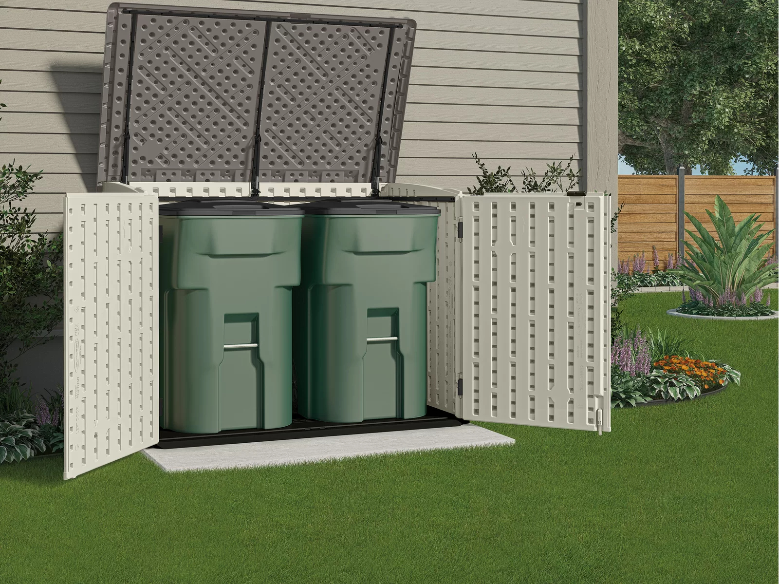 Resin 2-Container 5'10"x 3'8" Plastic Horizontal Garbage