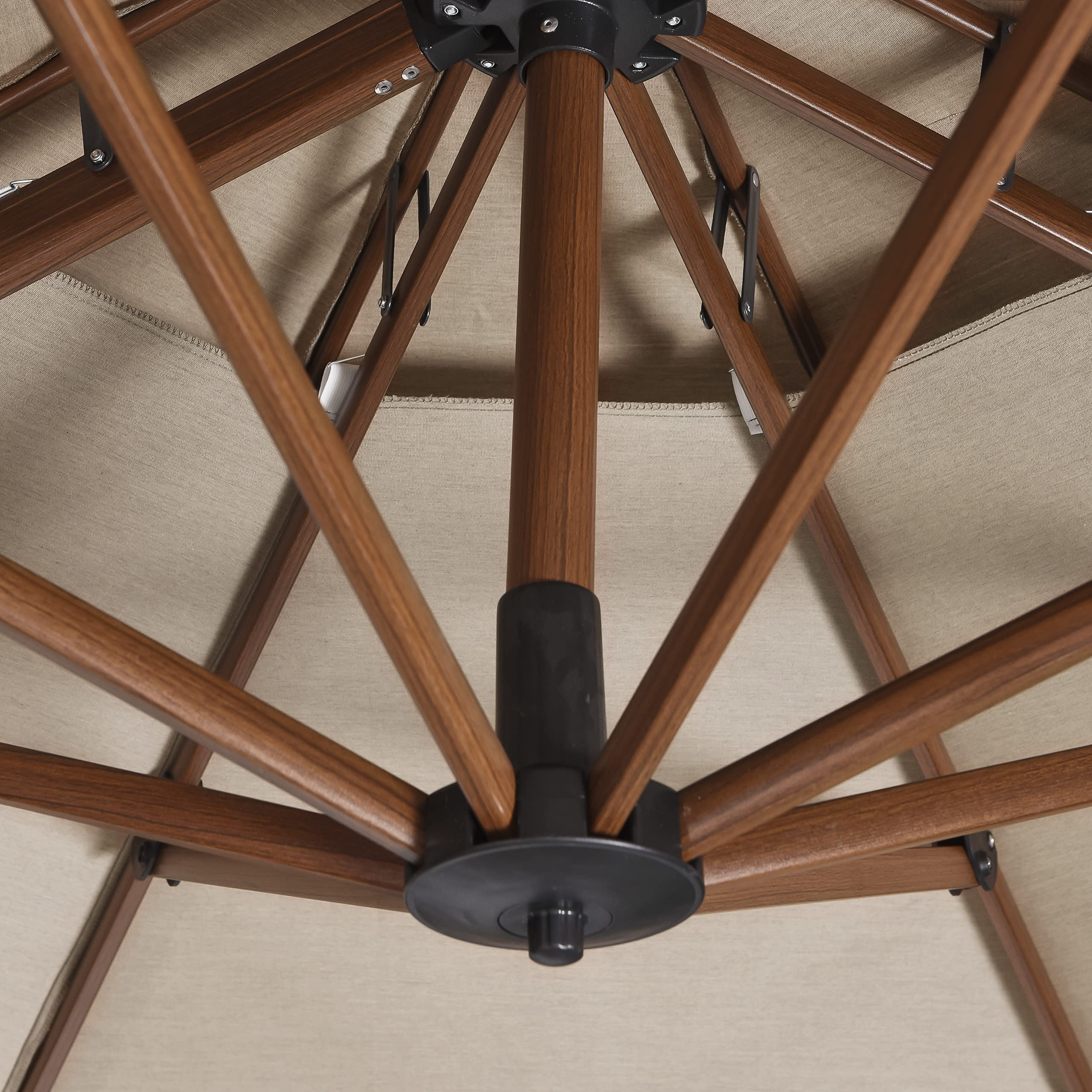 Double Top Deluxe Sunbrella Wood Pattern Round Patio Umbrella