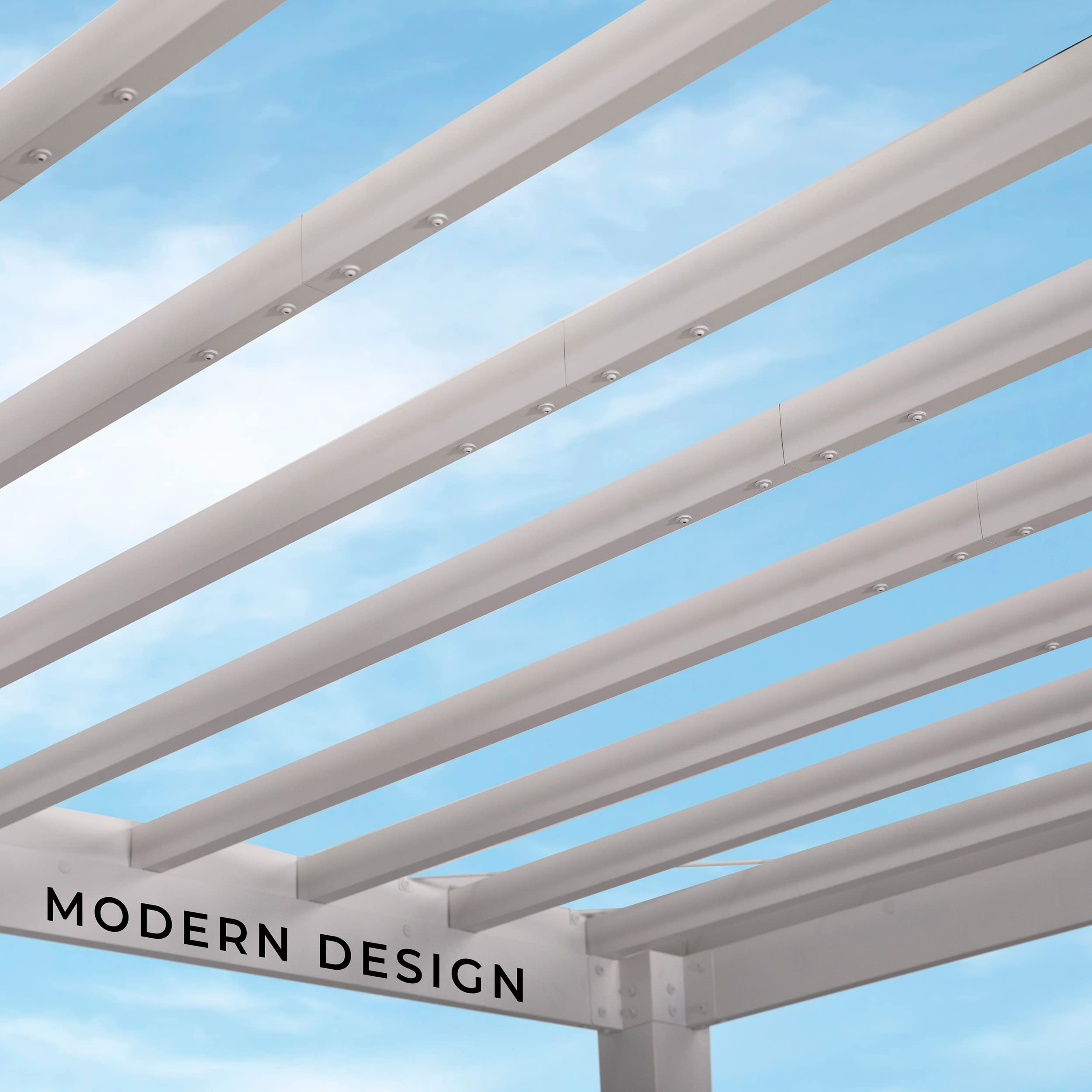 14 x 12 White Modern Steel Pergola with Sail Shade Soft Canopy