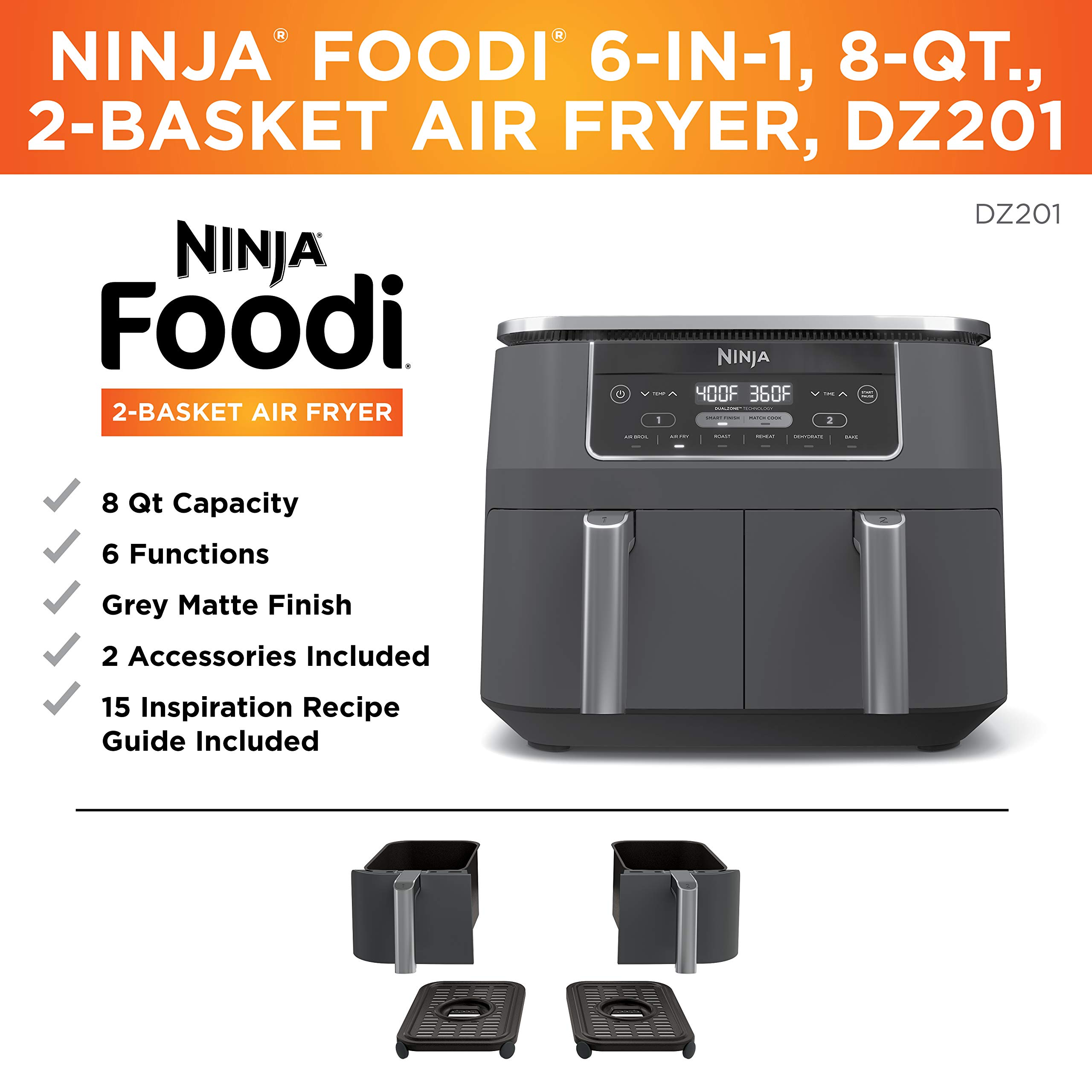 8 Quart 6-in-1 DualZone 2-Basket Air Fryer with 2 Independent