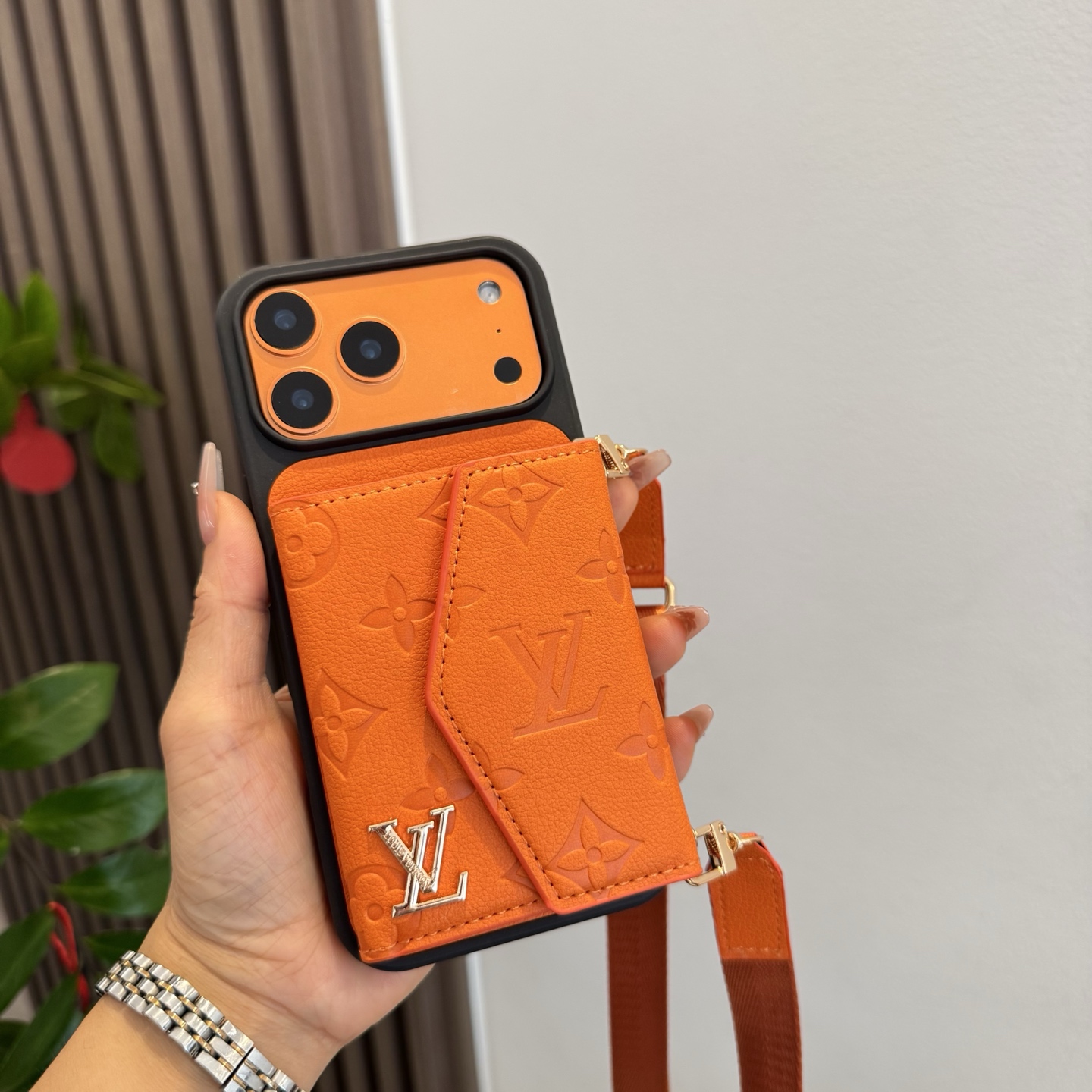 Louis Vuitton Embossed Monogram Card Holder Crossbody Strap Luxury Phone Case