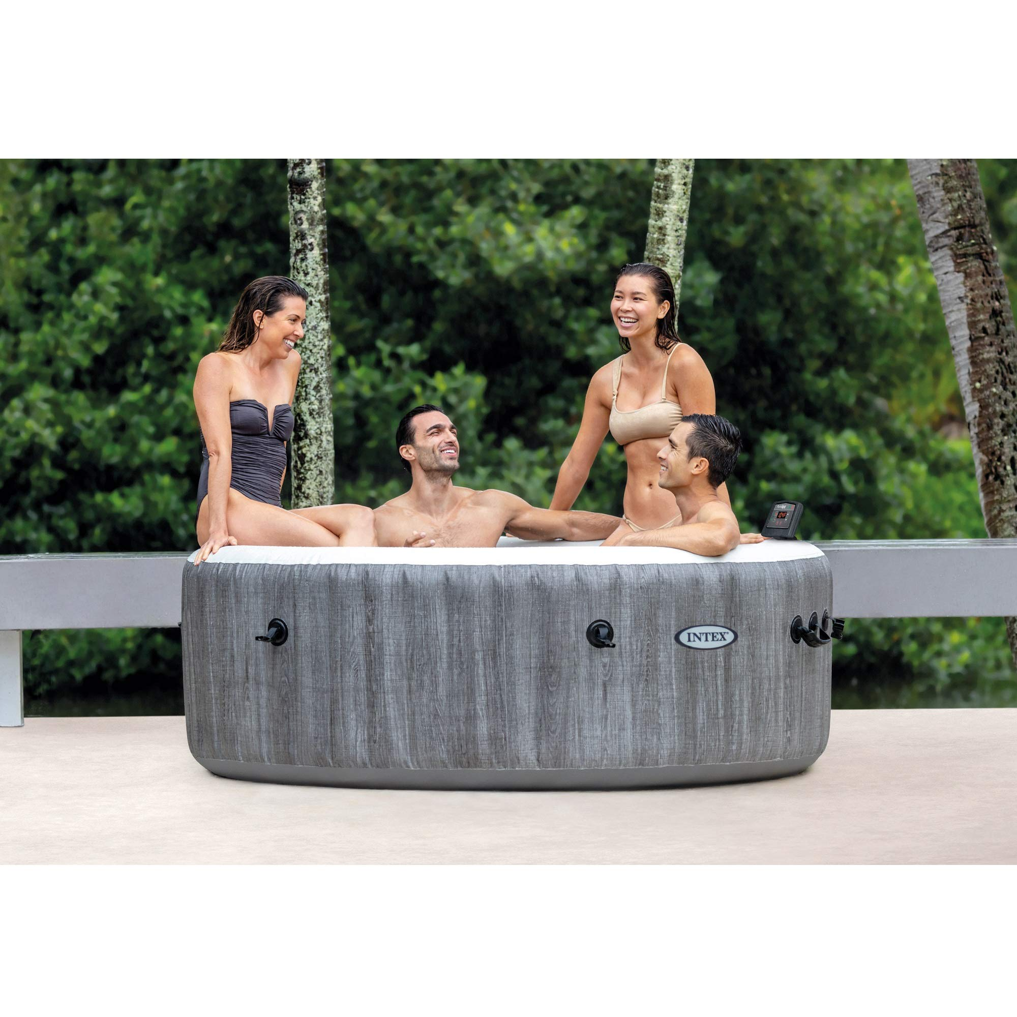4 Person Portable Inflatable Hot Tub Spa, Gray