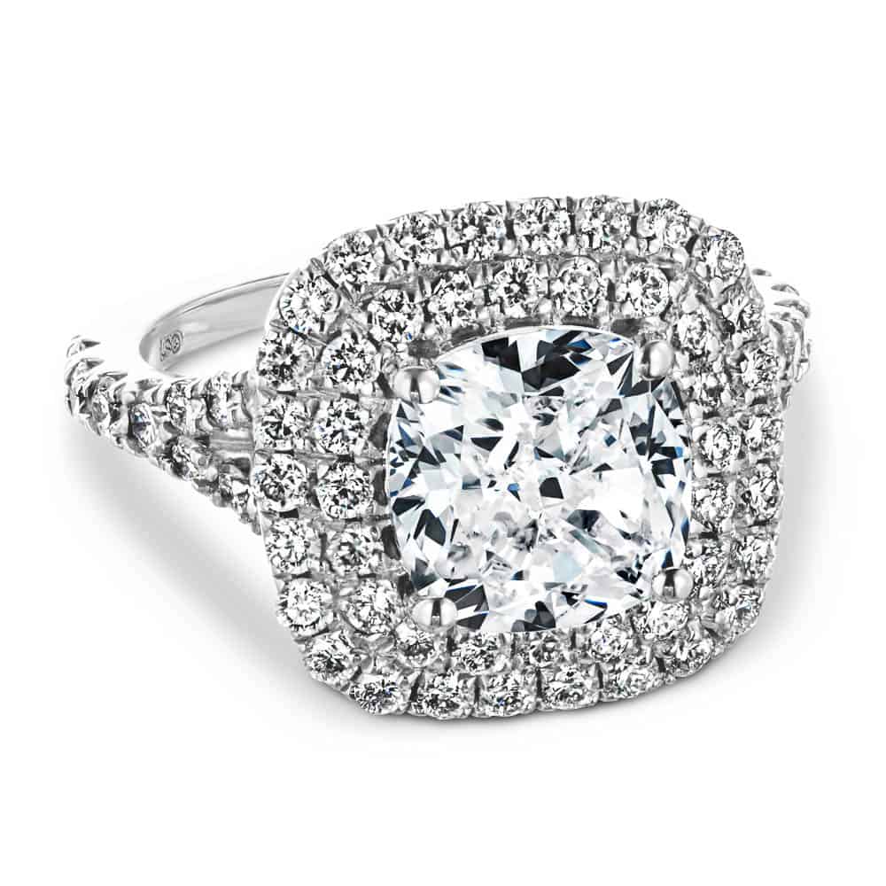 Novia Cushion Lab Grown Diamond Split Shank Double Halo Engagement Ring