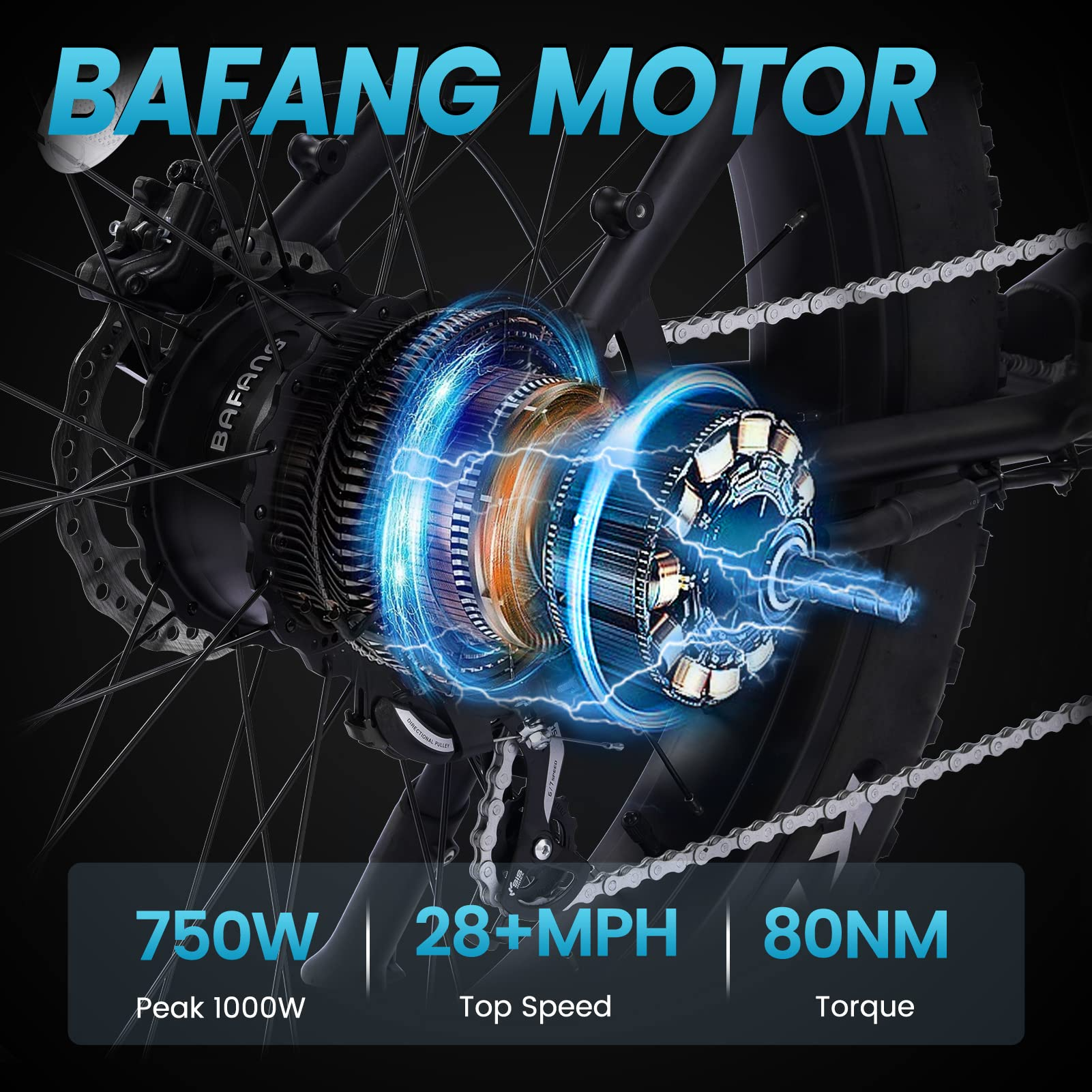Electric Bike Adults 750W BAFANG Motor 48V 15Ah 26'' Fat Tire