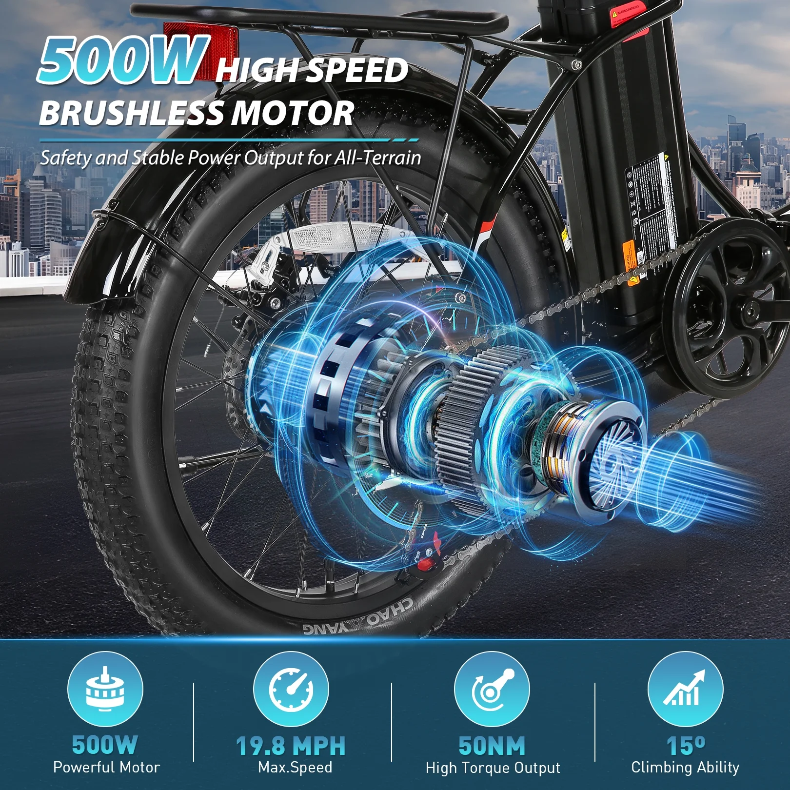Gocio 20in Folding Electric Commuter Bike, 500W Peak, 48V 10.4Ah