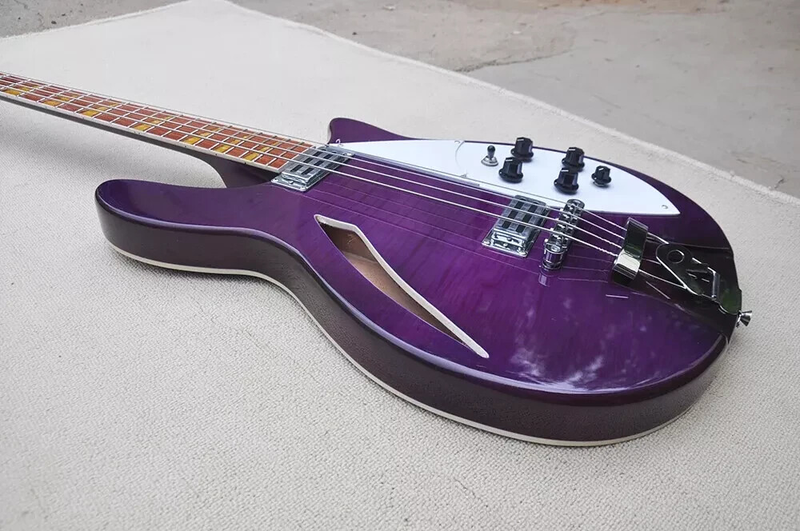 4 Strings Semi-hollow Electric Bass with Flame Maple Veneer, Rosewoodd Fretboard