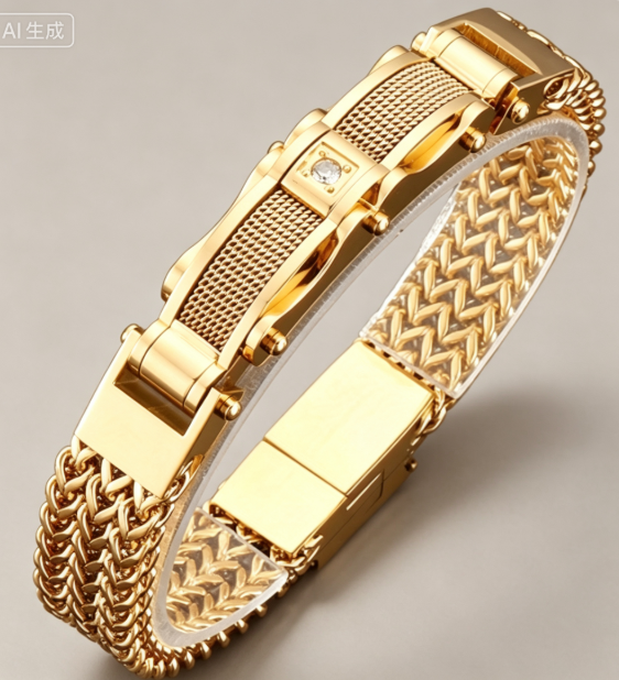 Men’s Premium Gold Braided Mesh Bracelet With Crystal Stone Luxury Wrist Cuff For Tuxedo Gala Wedding Evening Party Gentleman Statement Accessory