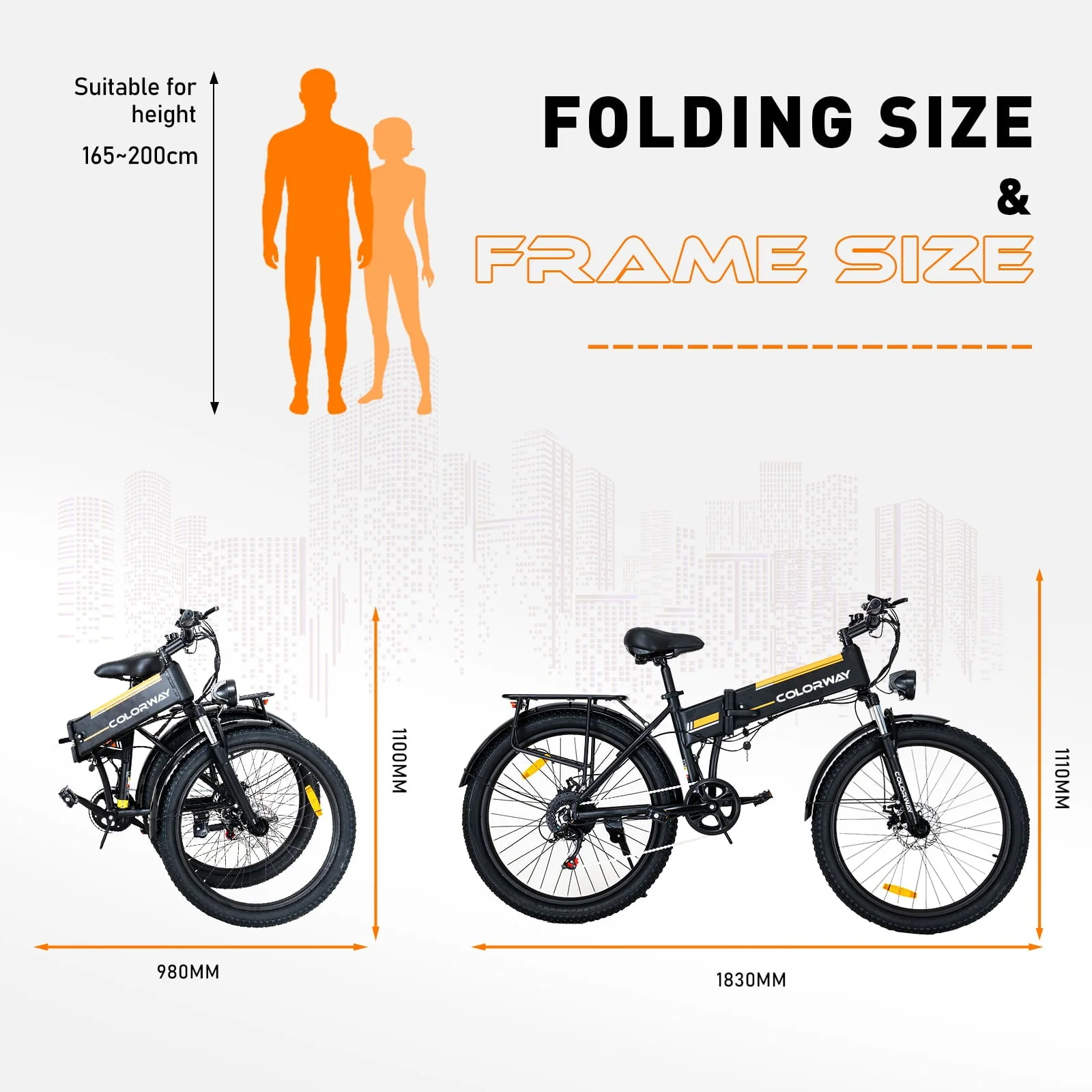 COLORWAY 26in Folding Electric Bike, 500W, 36V 12Ah