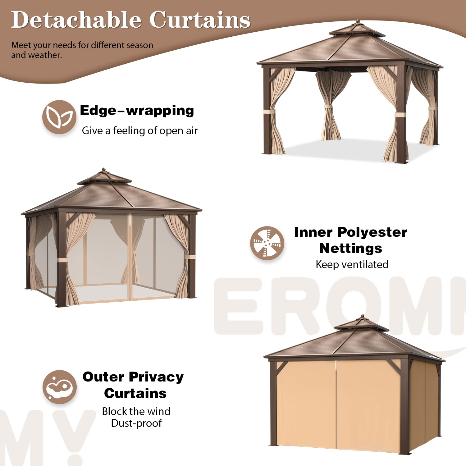 Hardtop Gazebo Galvanized Steel Gazebo Canopy Double Roof