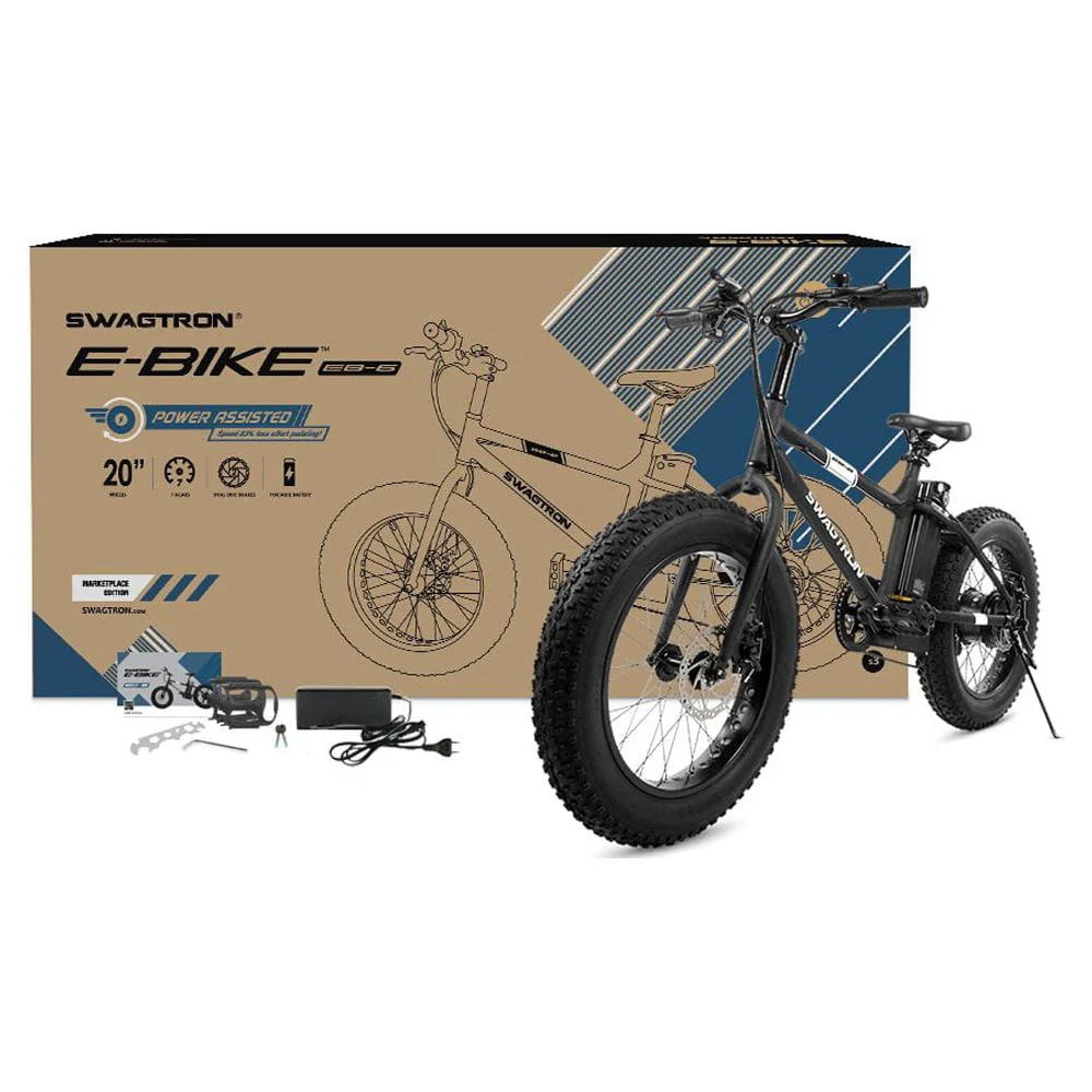 Swagtron EB6 20in Fat Tire Electric Bike, 350W, 36V, 7-Speed