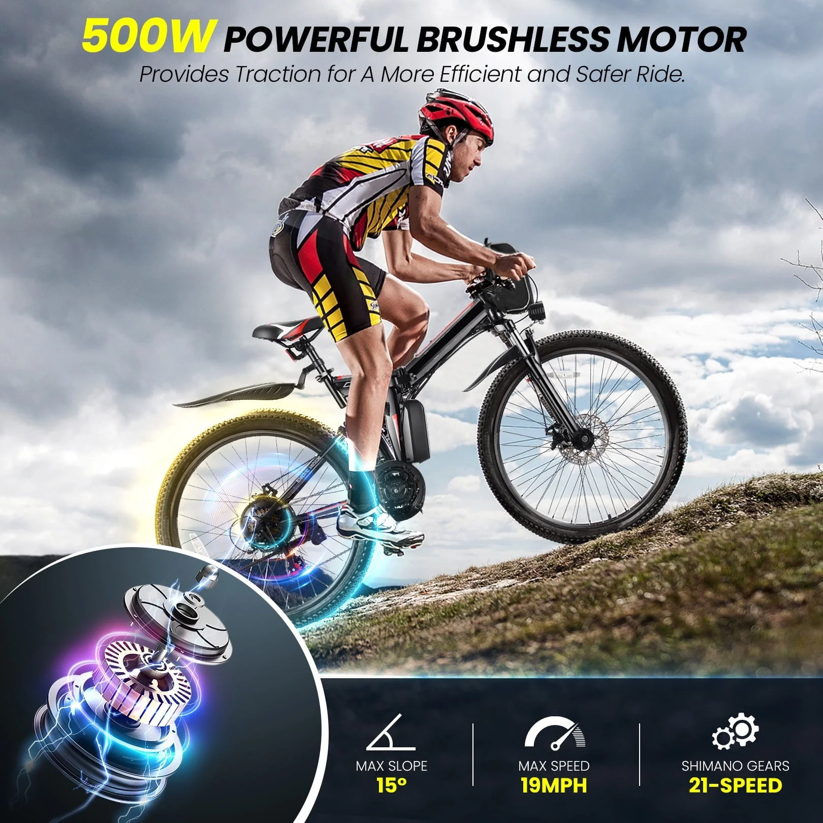 Gocio 26in Folding Electric Commuter Bike, 500W, Full Suspension