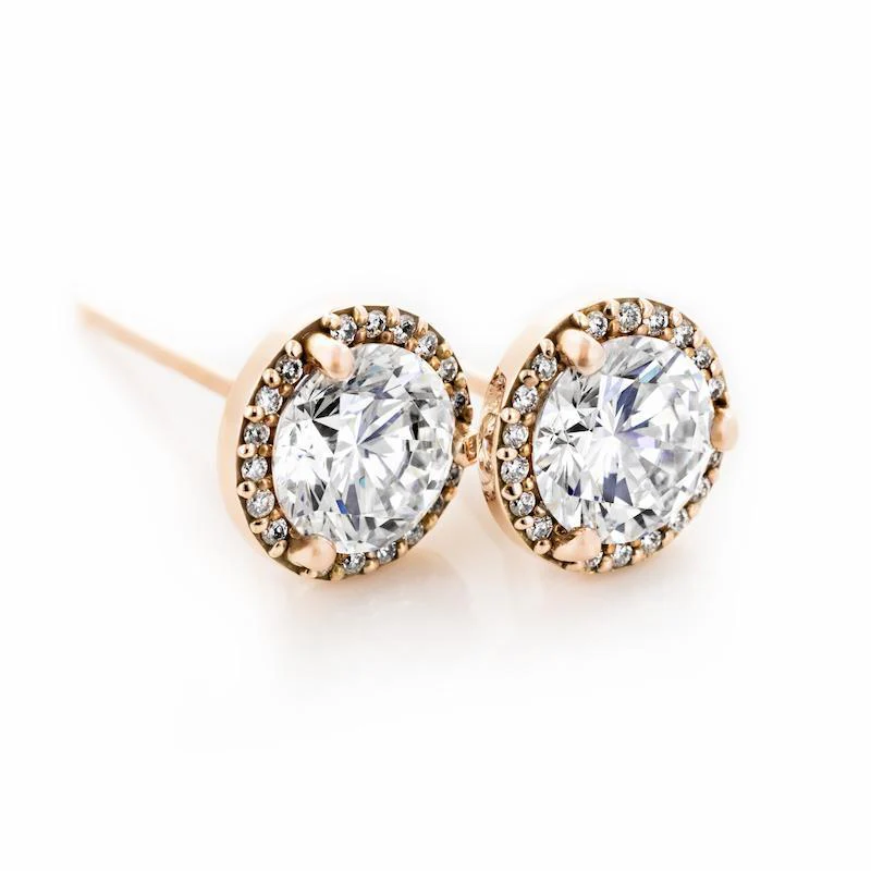 Round Lab Grown Diamond Martini Halo Stud Earrings