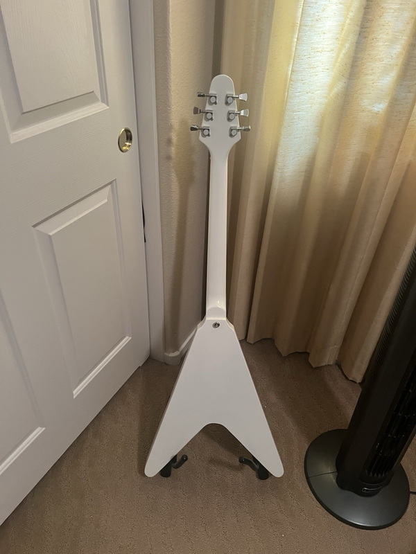 White Flying V Electric Guitar Solid Mahogany Chrome Hardware HH Pickups