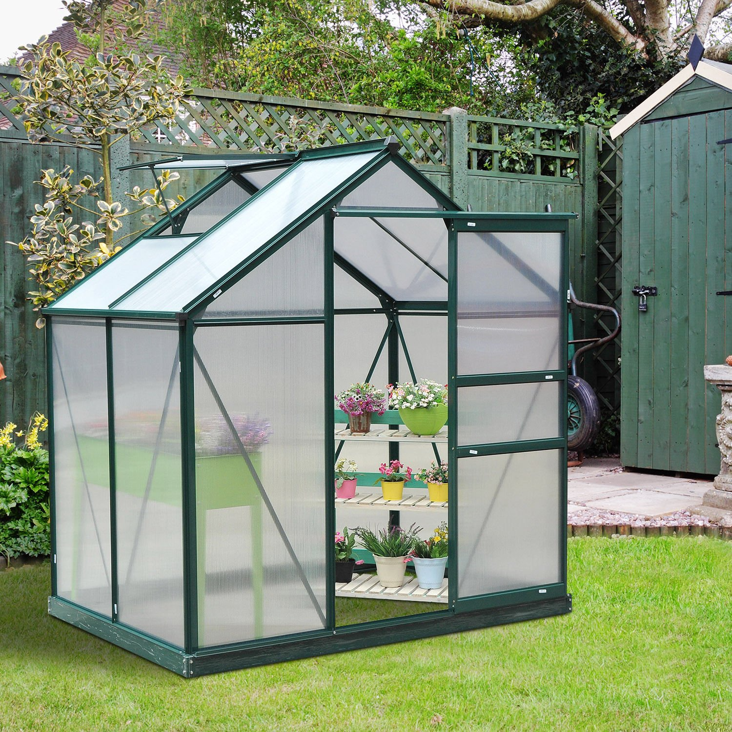 6'x4'x7' Polycarbonate Greenhouse Walk-in Plant Greenhouse for