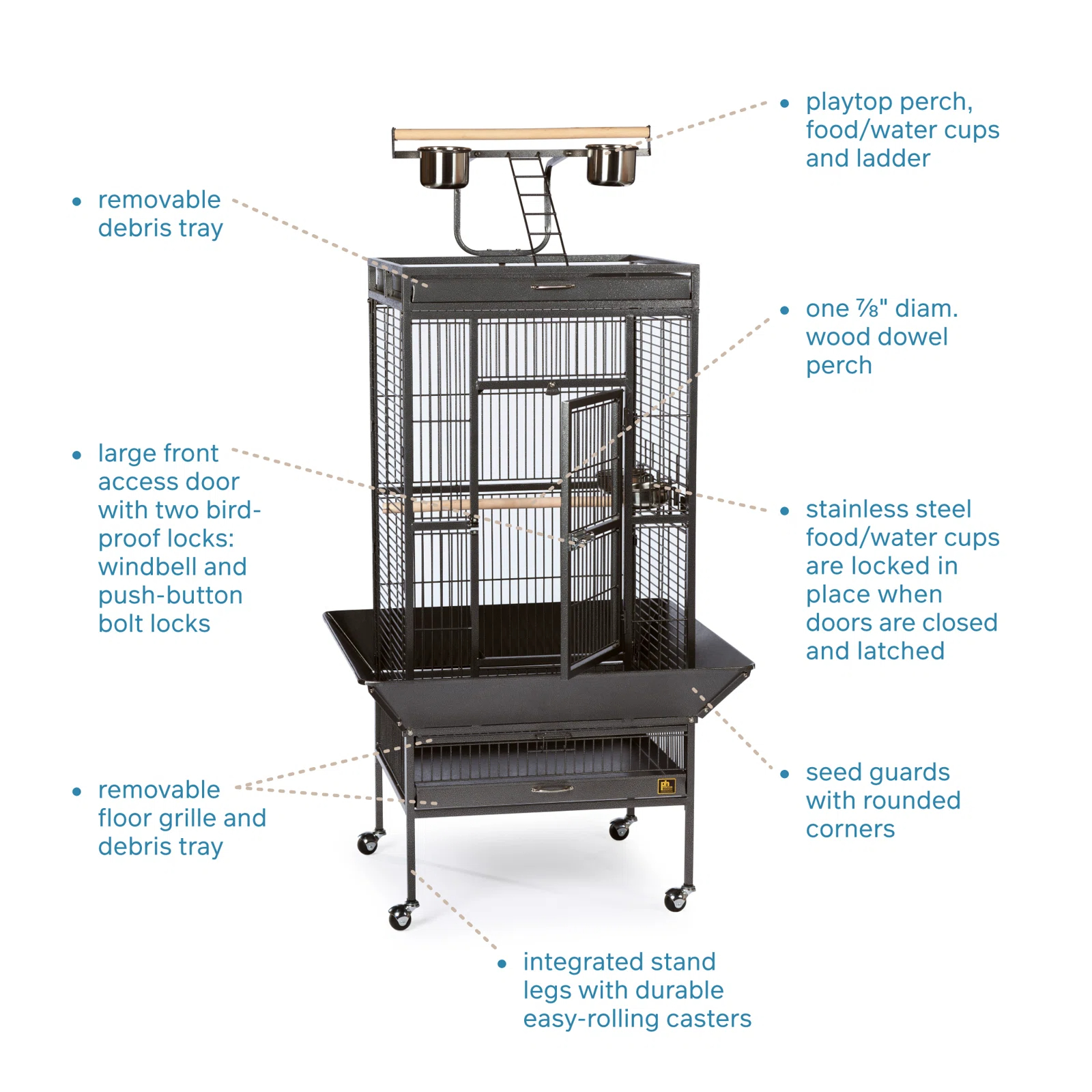 Bremer Steel Play Top Floor Bird Cage with Wheels