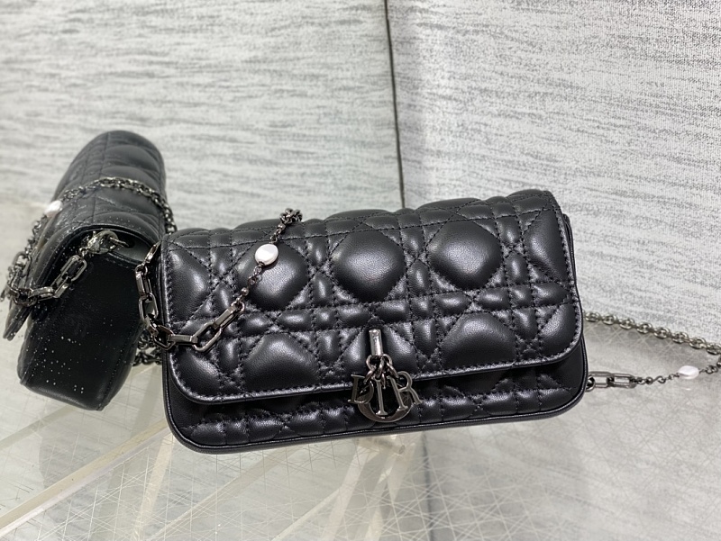Dior Caro Shoulder Bag Black Silver Hardware