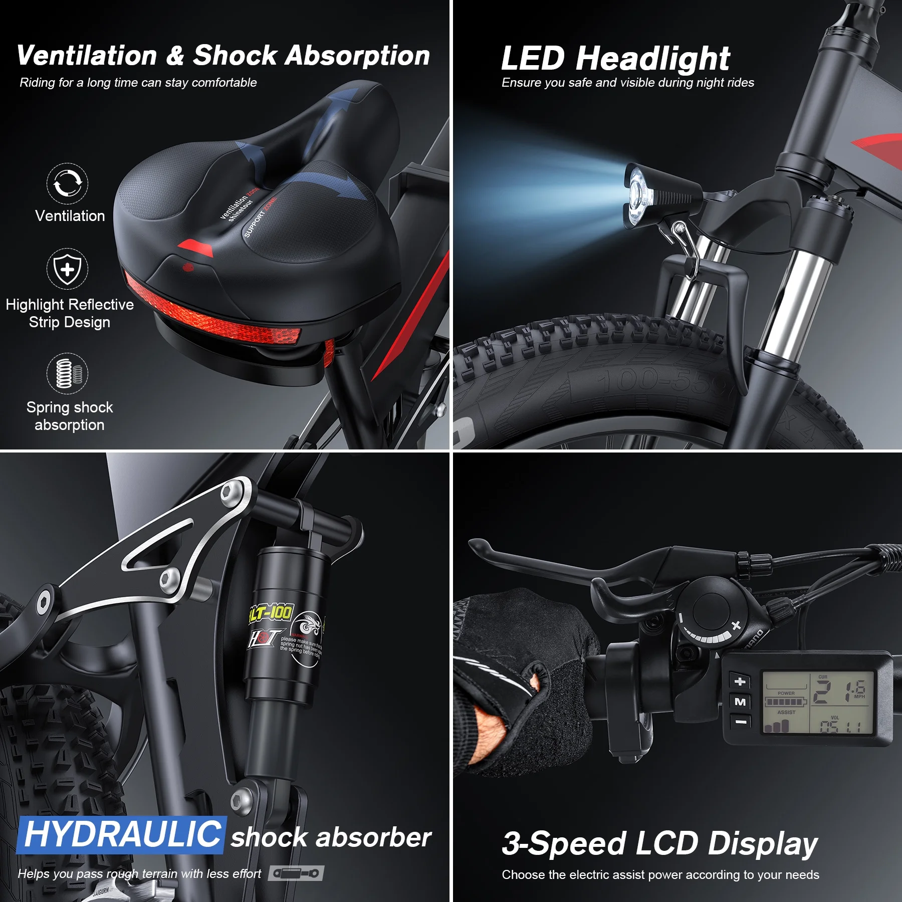 TotGuard 26in Folding Fat Tire Electric Bike, 500W, 48V 10Ah