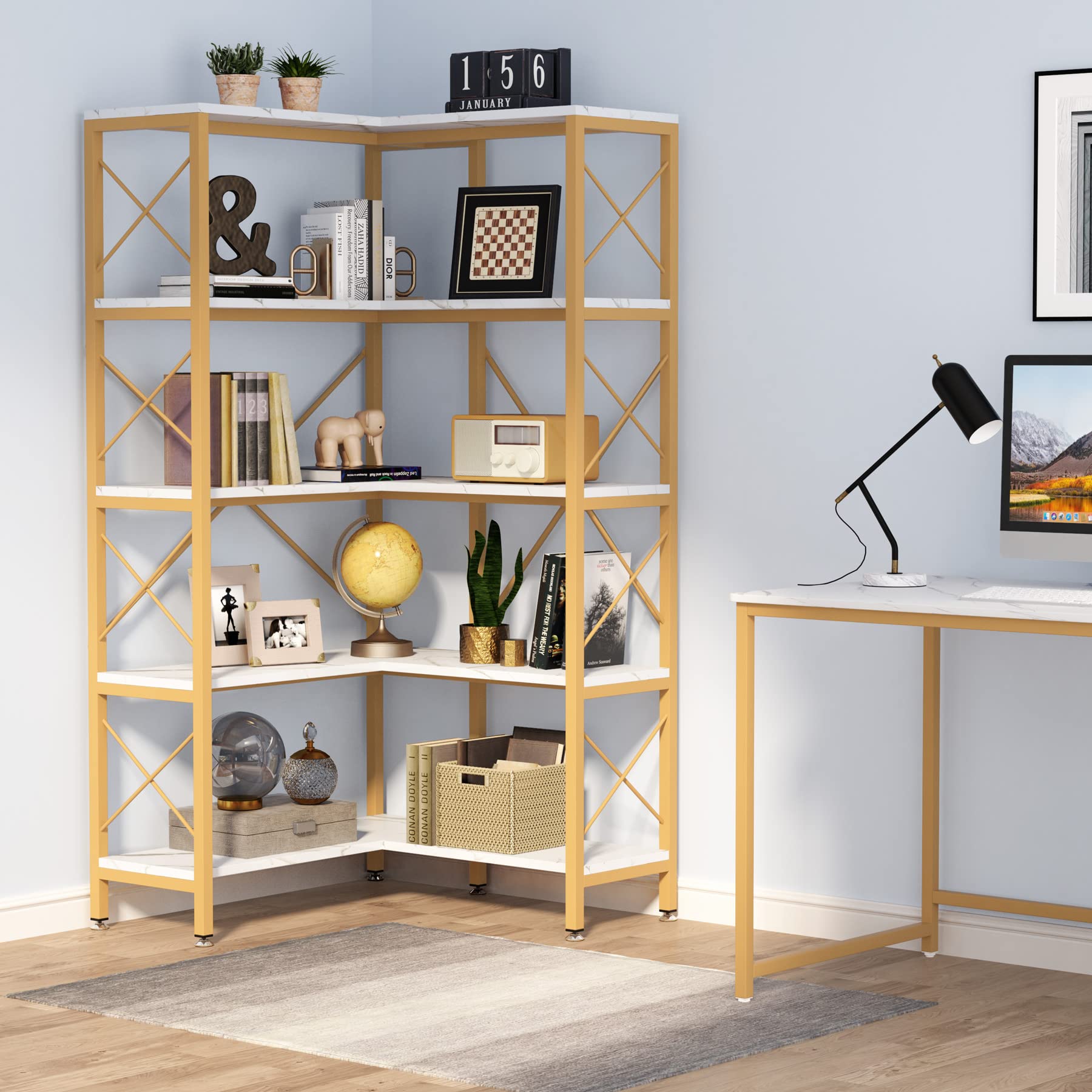 5-Shelf Corner Bookshelf