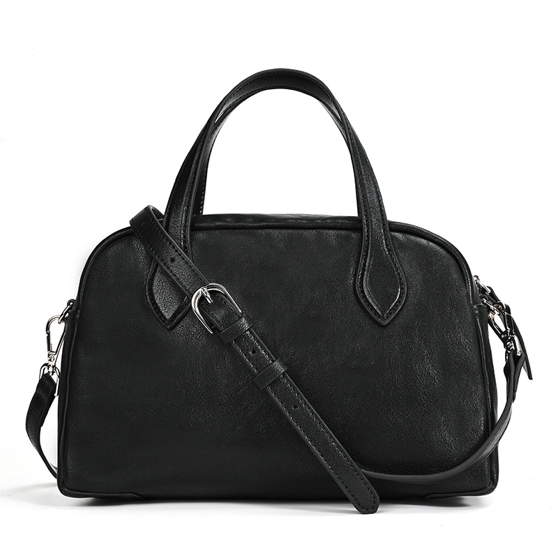 Minimalist Black Leather Duffle Bag
