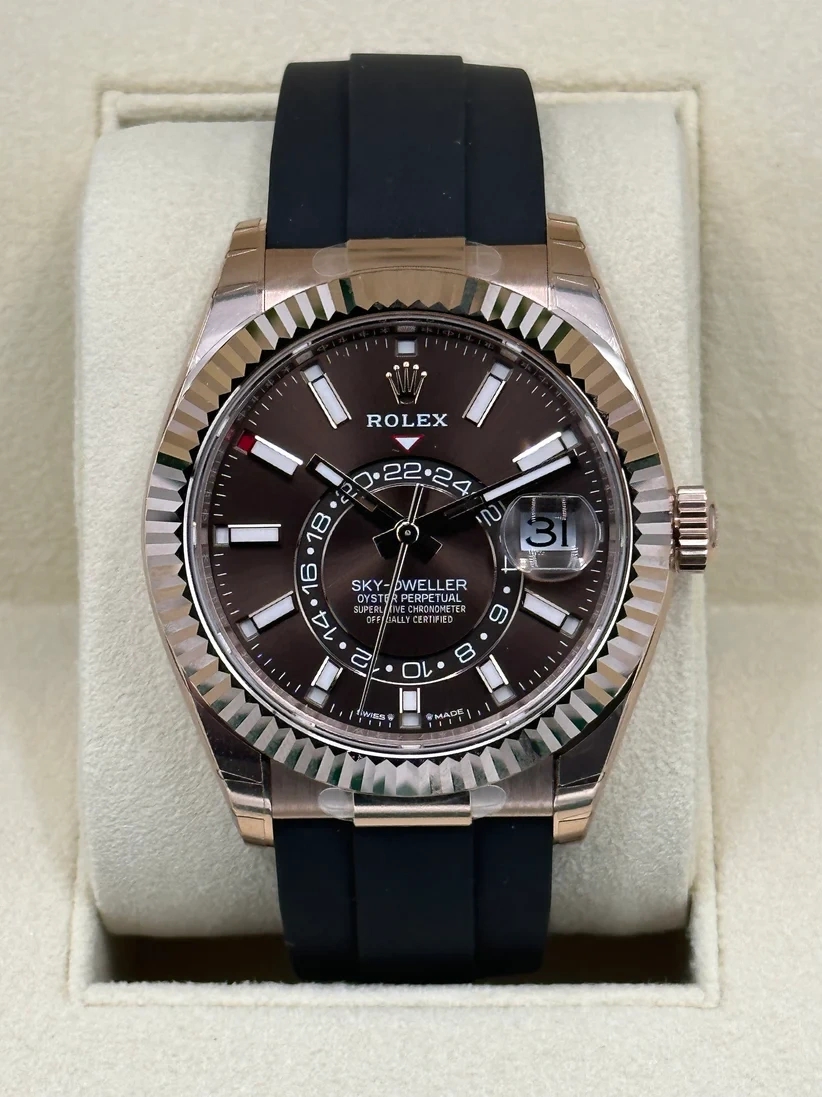 【Super Clone】RLX  Sky-Dweller 42mm Rose Gold Chocolate Dial Oysterflex - 336235
