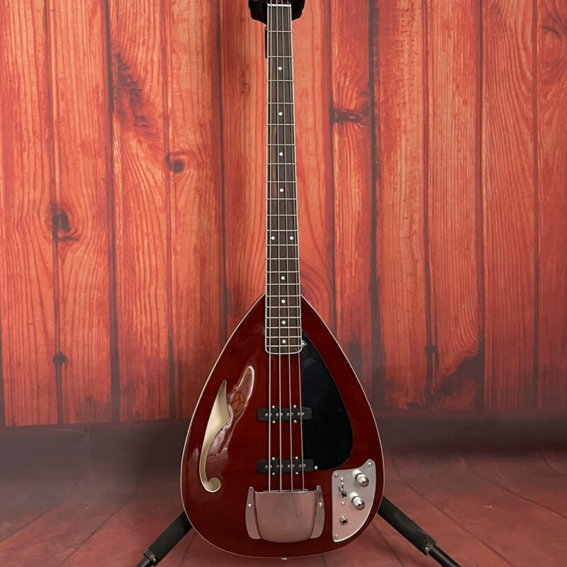 4 Strings Brown Electric Bass Semi-Hollow Body Drop Shape Rosewood Fretboard 21F