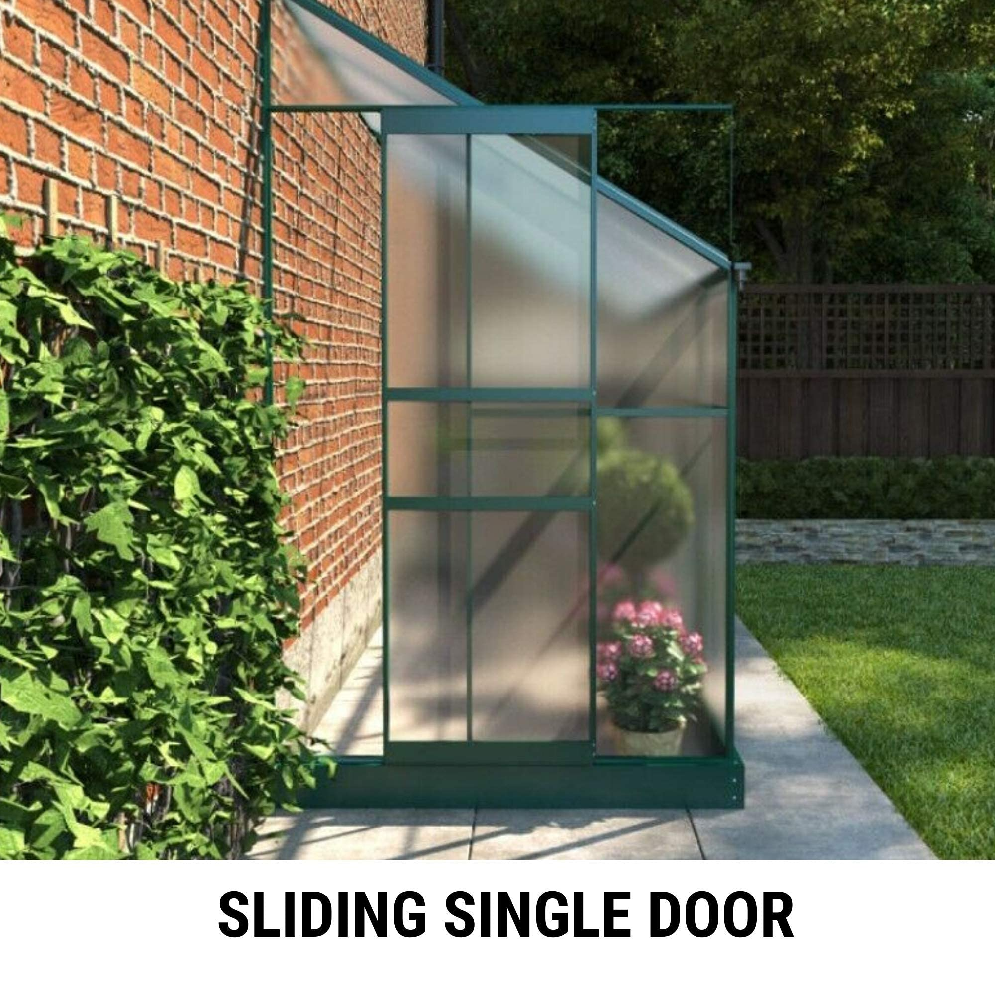 Polycarbonate Aluminium Metal Frame Lean-To Greenhouse Green