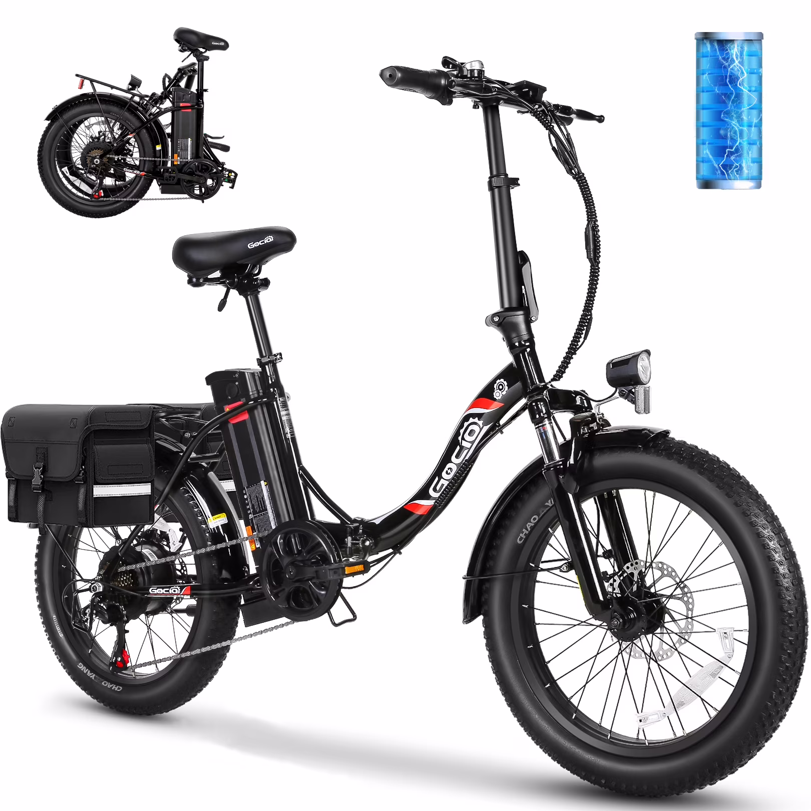 Gocio 20in Folding Electric Commuter Bike, 500W Peak, 48V 10.4Ah