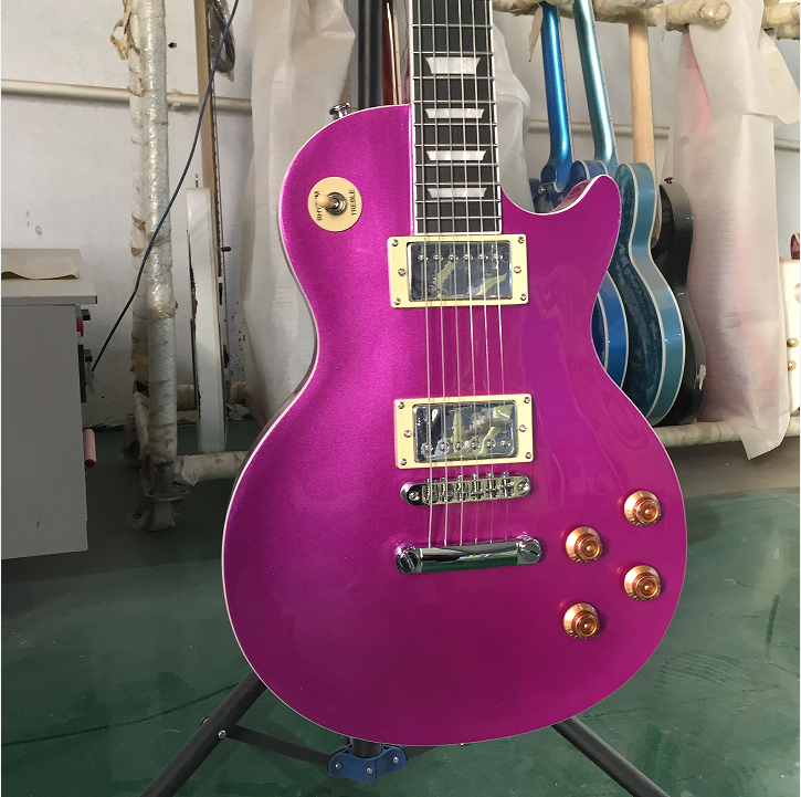 LP Electric Guitar Metallic Purple H-H Pickups Chrome Hardware Guitar Top