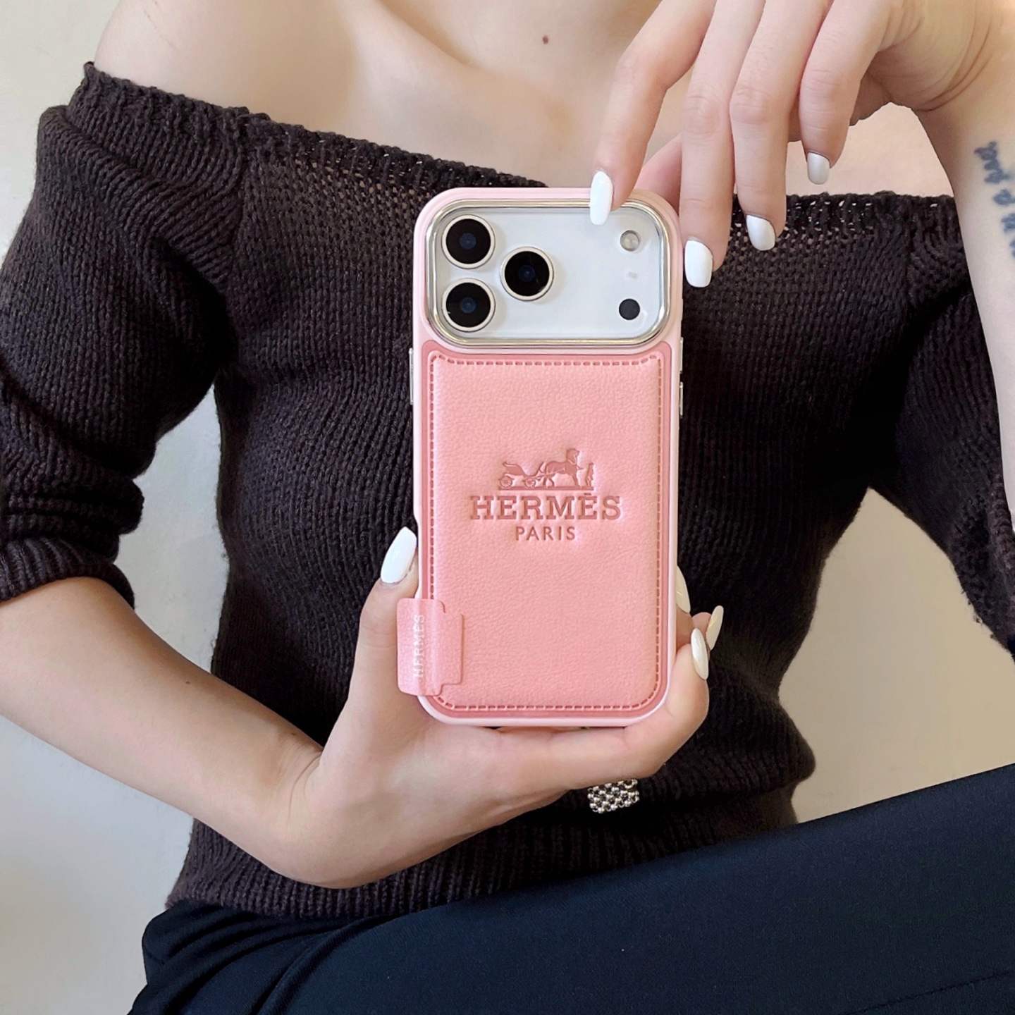 Hermès Paris Embossed Leather Card Slot Luxury Phone Case