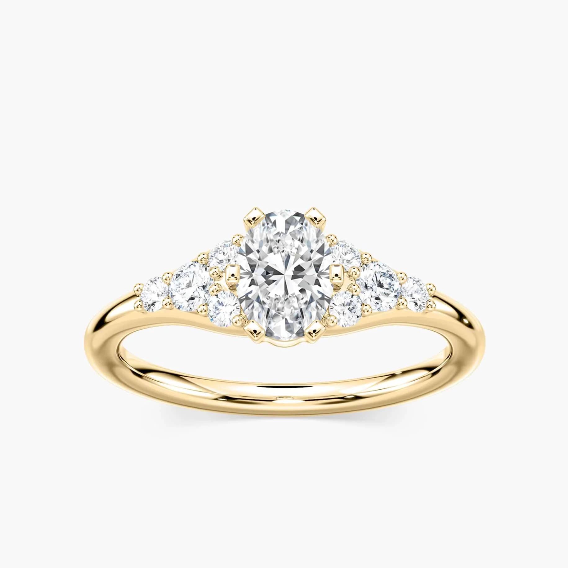 Amira Oval Lab Grown Diamond Six Prong Side Stone Engagement Ring