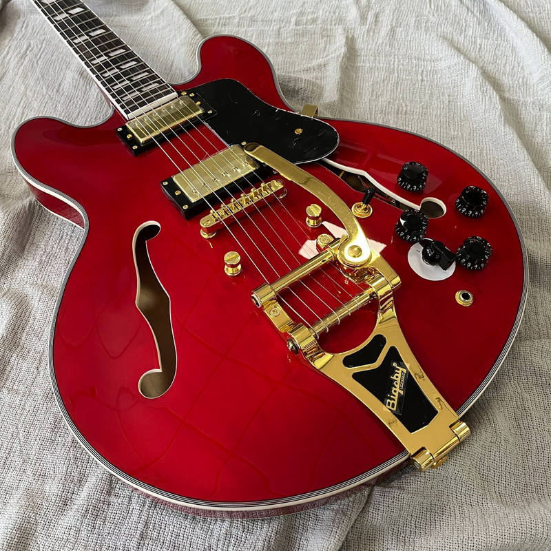 Electric Guitar ES 335 Red Semi Hollow Neck HH Pickups Gold Hardware