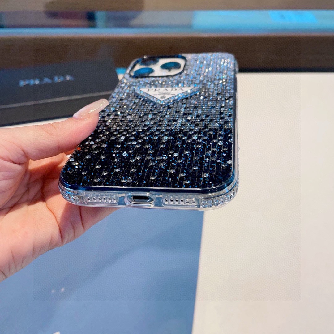 Prada Style Gradient Full Rhinestone Glitter Phone Case