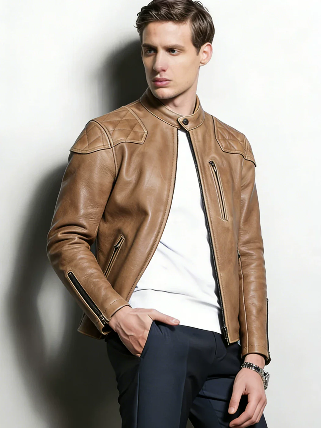 Cowhide locomotive leather jacket