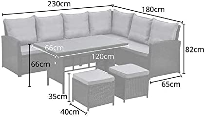 Sorrento Grey Rattan Garden Dining Set 8 Seat - Right Side Facing