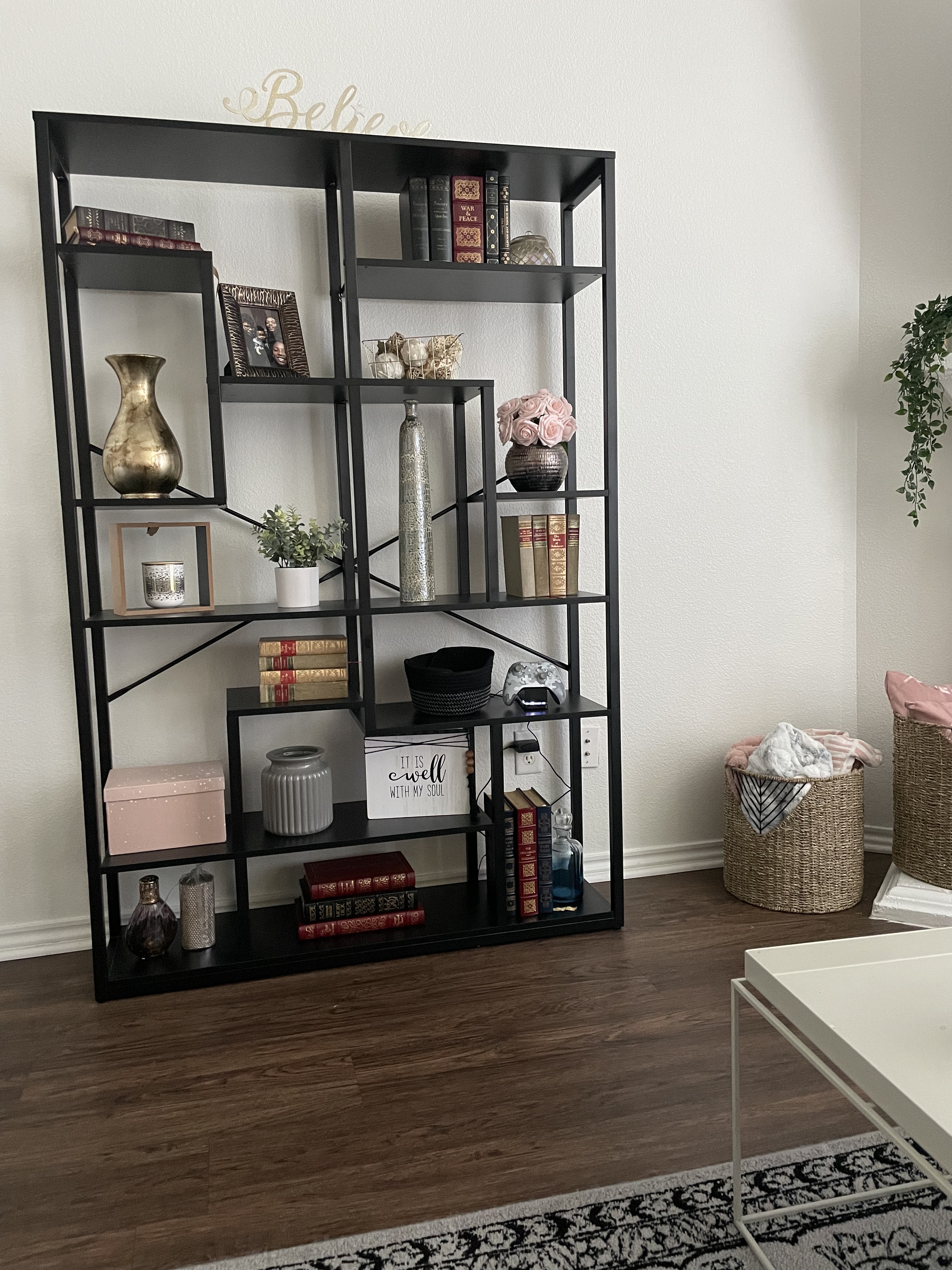 Black Bookshelf 47” Bookcase 9 Tier Tall Book Shelf Rustic