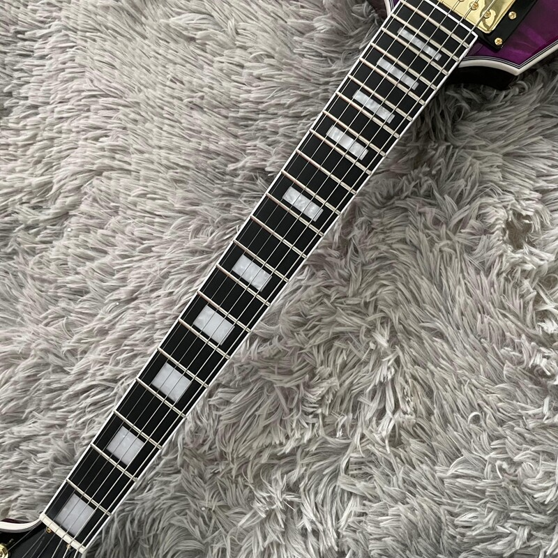 Flying V Electric Guitar Solid Purple Flamed Maple Top Gold Hardware H-H Pickups