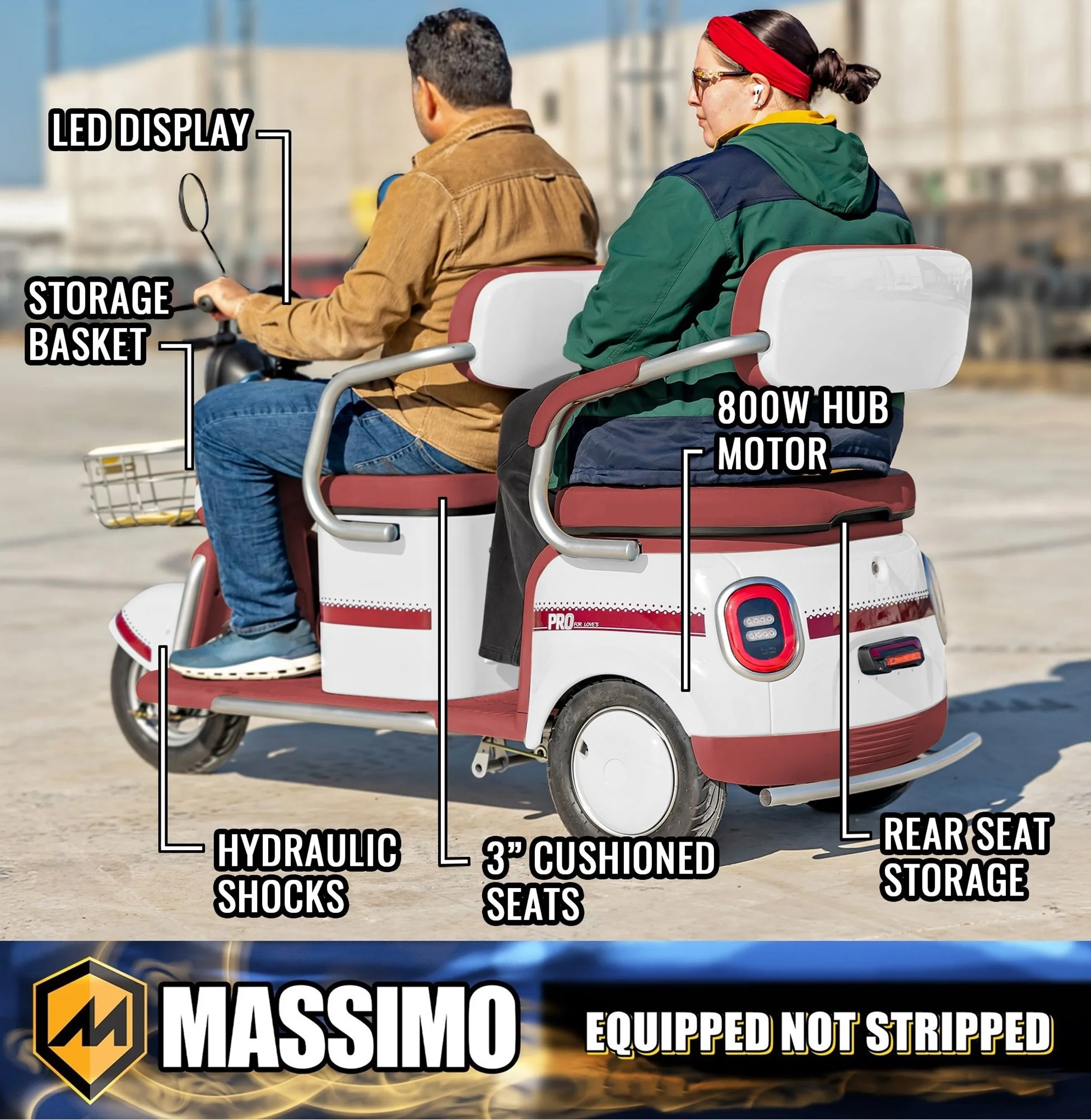 Massimo MGC Two-Seat 3-Wheel Electric Cart, Blue