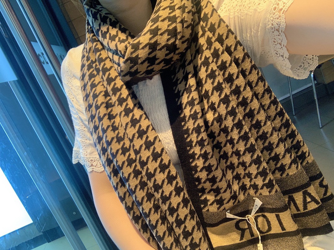 Dior Houndstooth Cashmere Scarf Yellow and Black product images