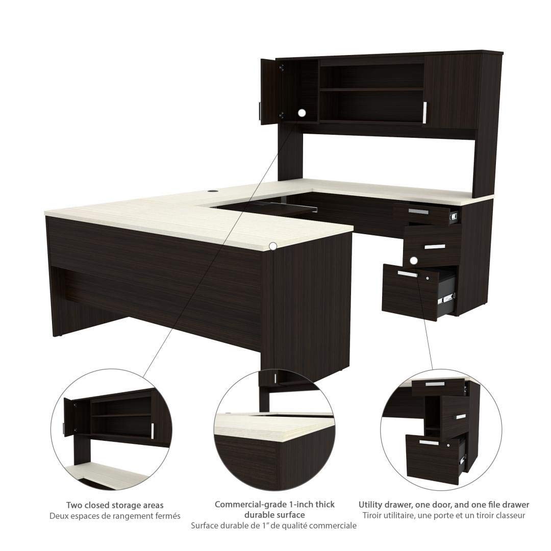 Bestar Ridgeley U-Shaped Executive Desk with Pedestal and Hutch