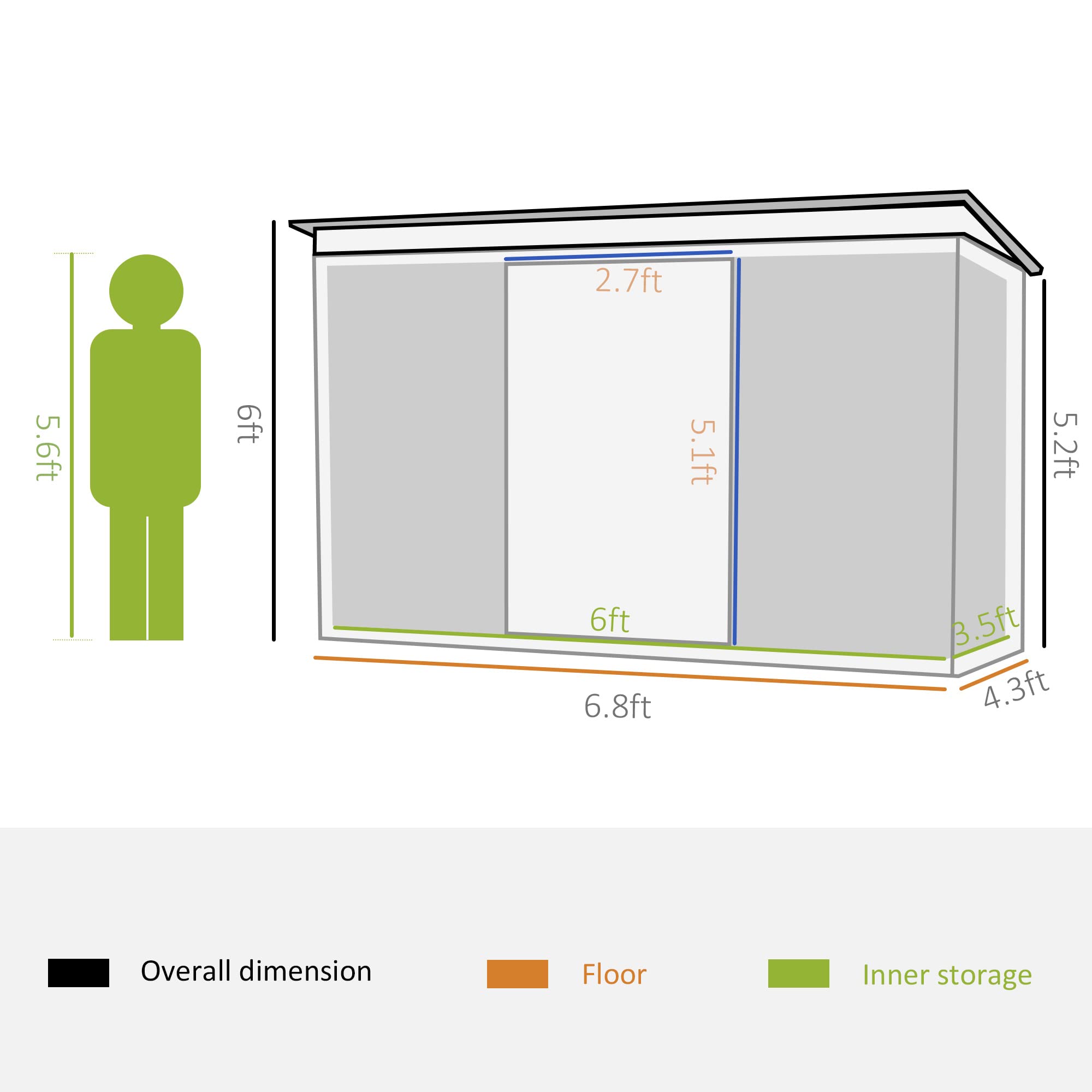 7'x 4' metal storage lockable shed tool storage unit, green