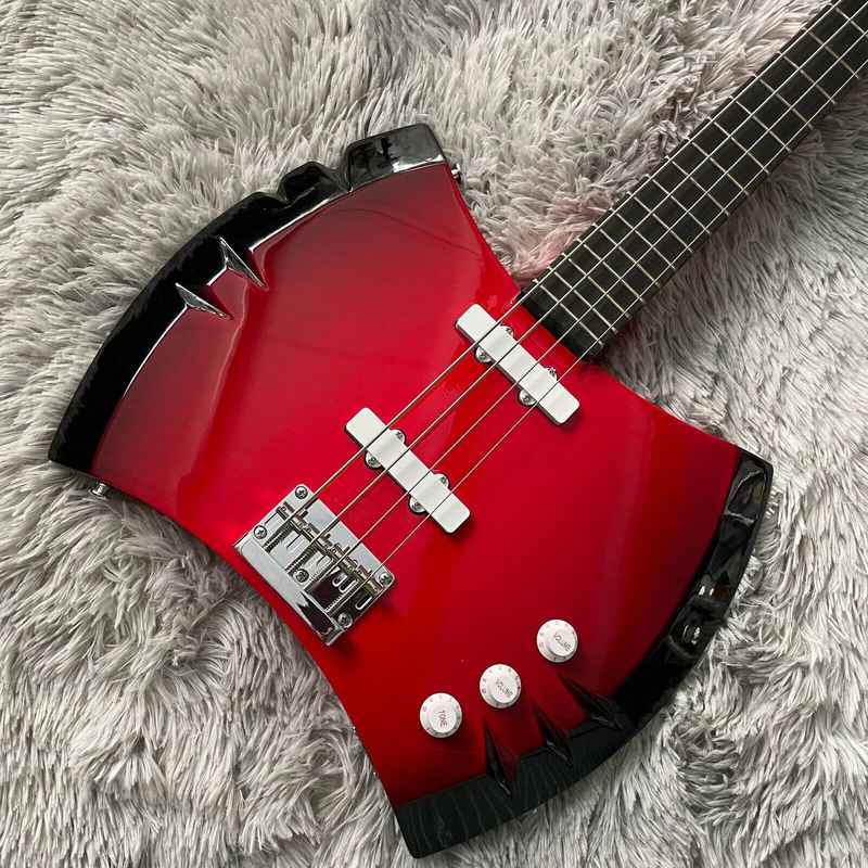 4Strings Marcelin Red Panel Axe Bass Electric Guitar Neck Through Body