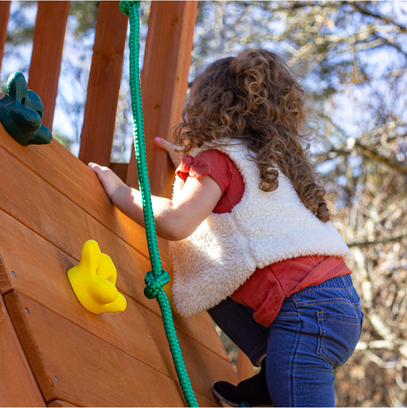 Gorilla Playsets Wood Swing Set with Wood Roof & Yellow Slide