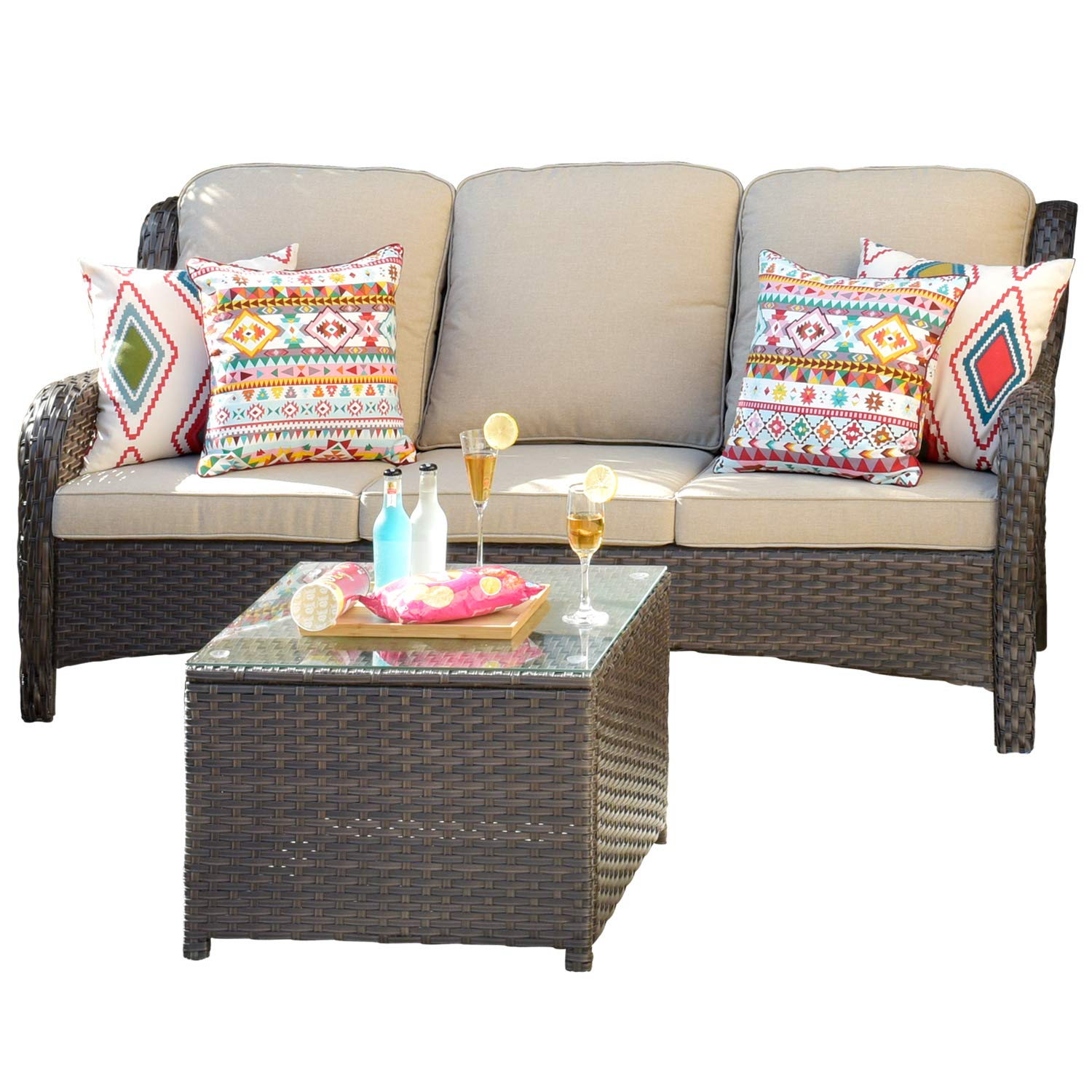 Patio Furniture Conversation Wicker 6 Pcs High Back Sofa w