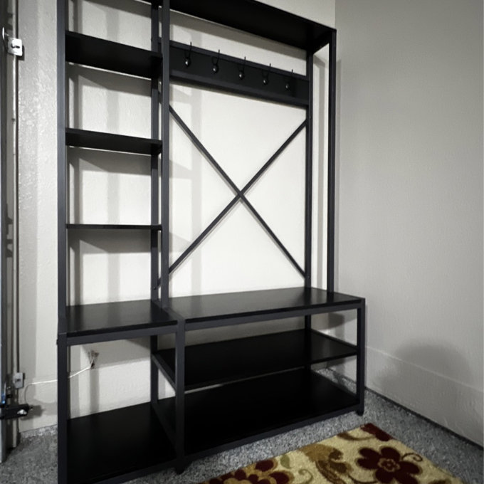 Emelyne 47.2'' Wide Iron Hall Tree with Bench and Shoe Storage