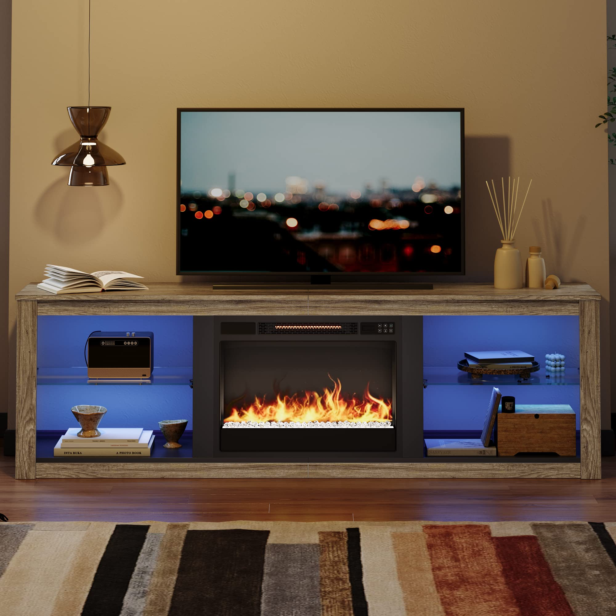 Fireplace TV Stand for 75 inch TV with 23 inch Electric Fireplace