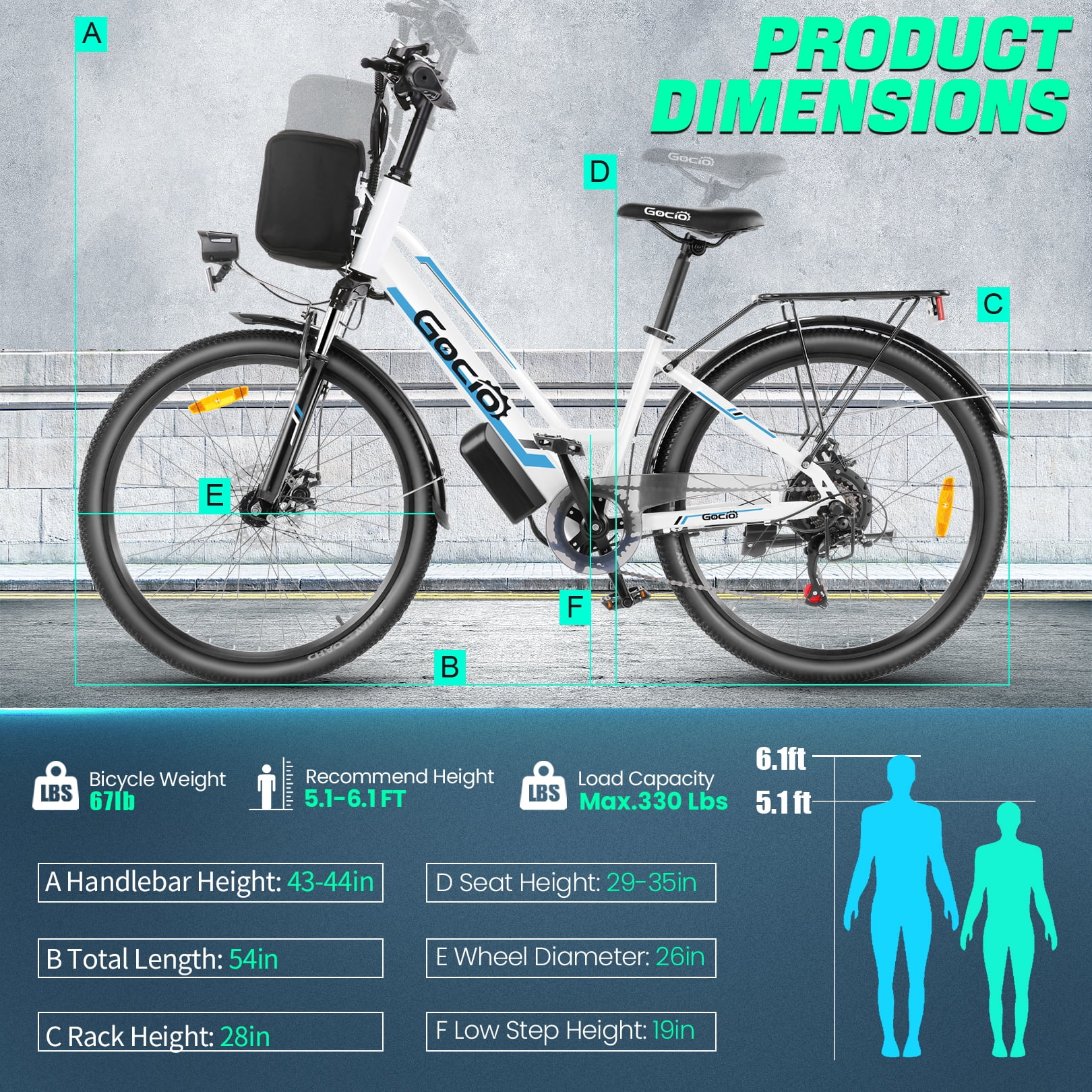 Gocio 26in Electric Cruiser Bike, 500W, 48V 7.8Ah