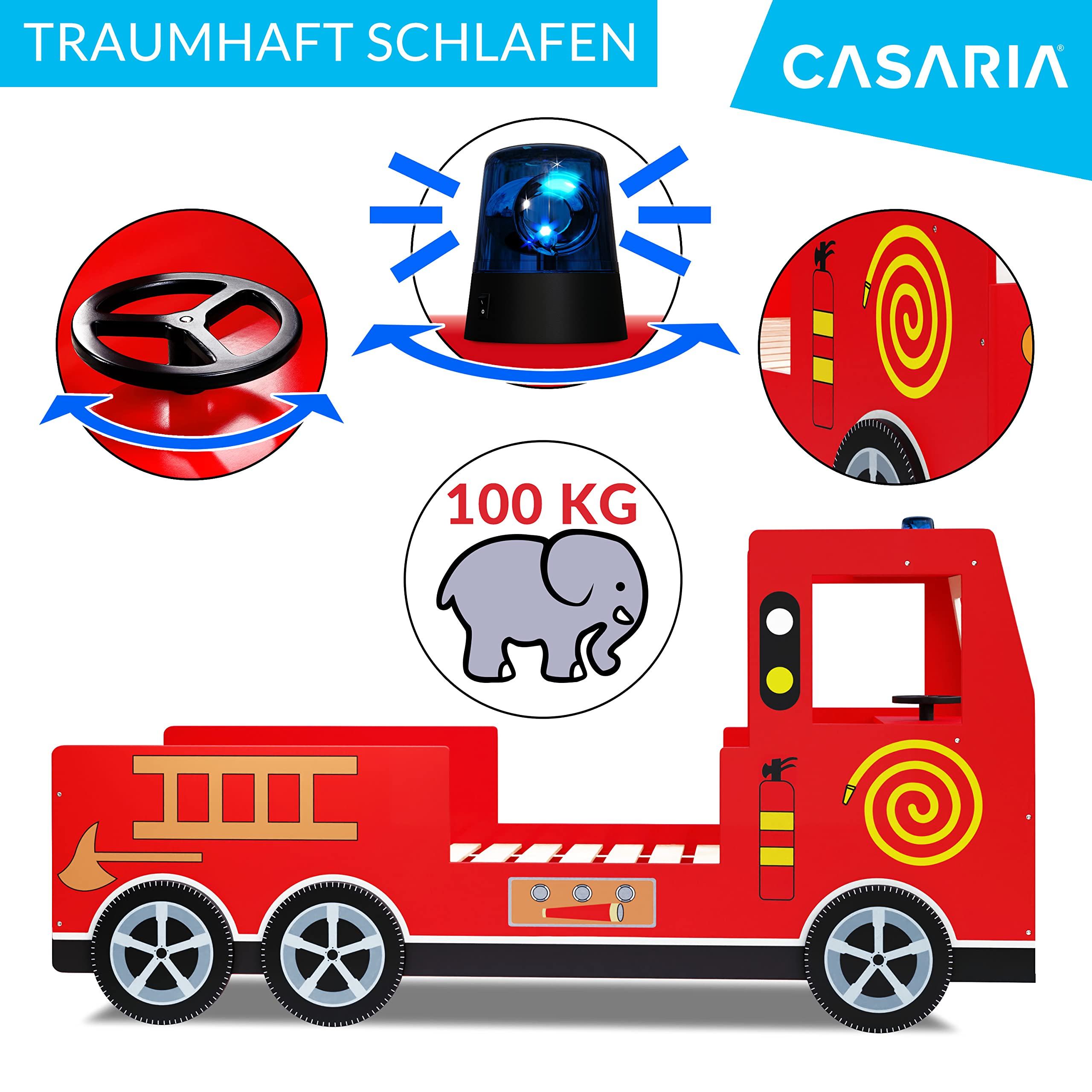Children's Bed Frame Red Fire Truck Imitation Kids Bed Car